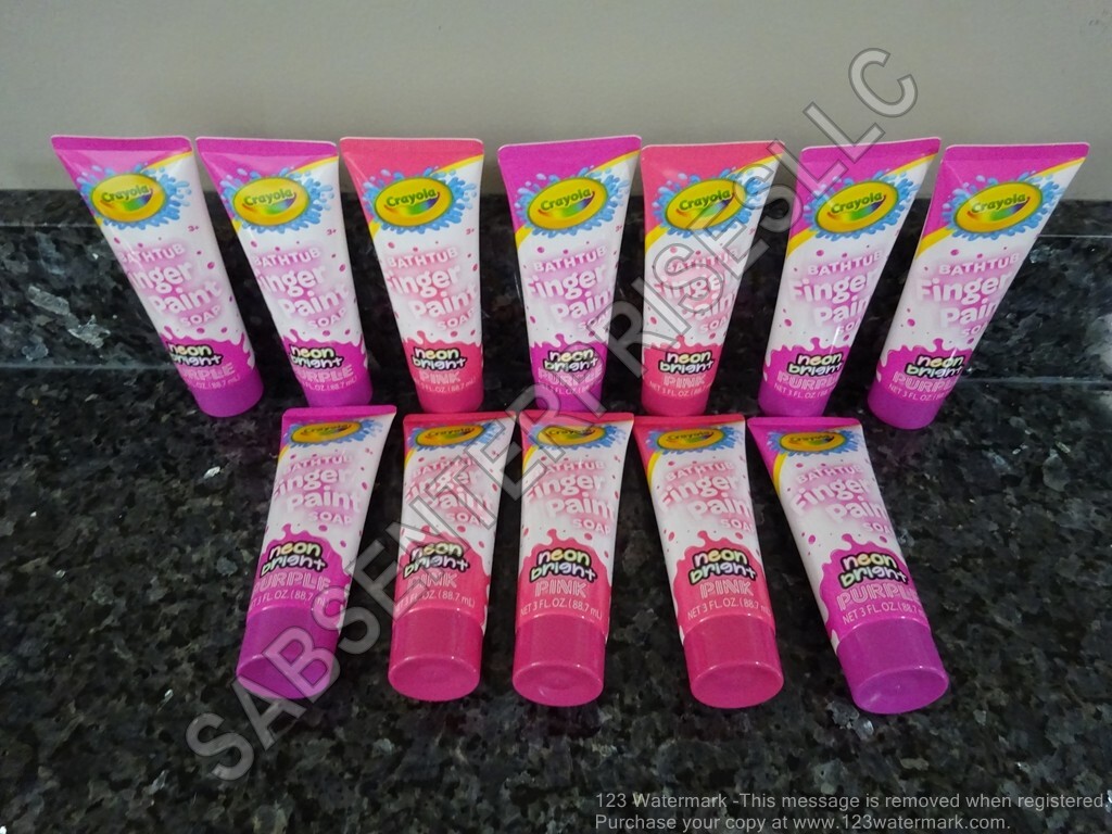 12 Crayola Kids Bathtub Finger Paint Soap Neon Bright 7 Purple & 5 Pink 3 FL oz.
