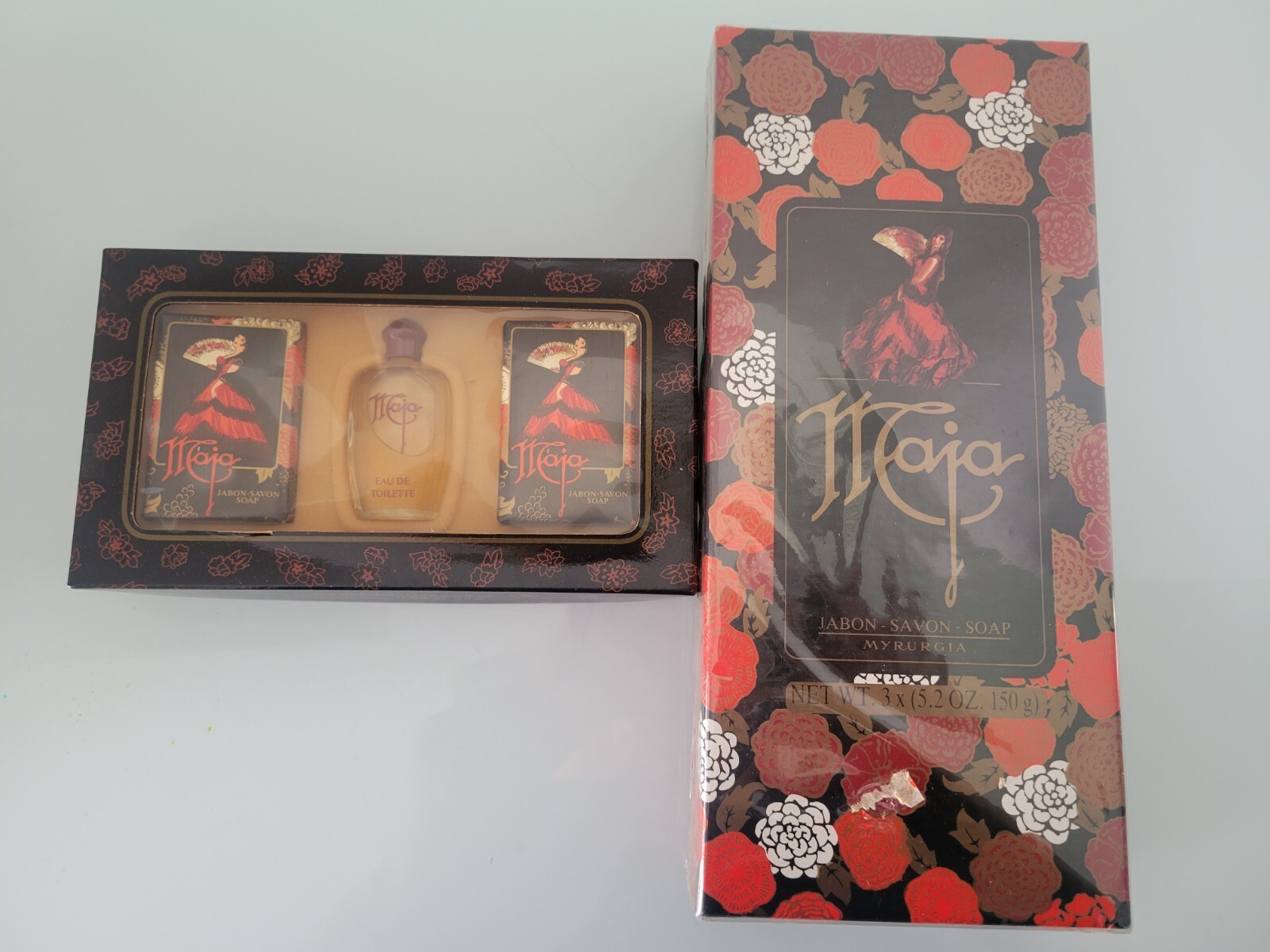 VTG ORIGINAL Maja Jabon Myrurgia Soap Set of 3 Bars & Travel Bars Mini EDT