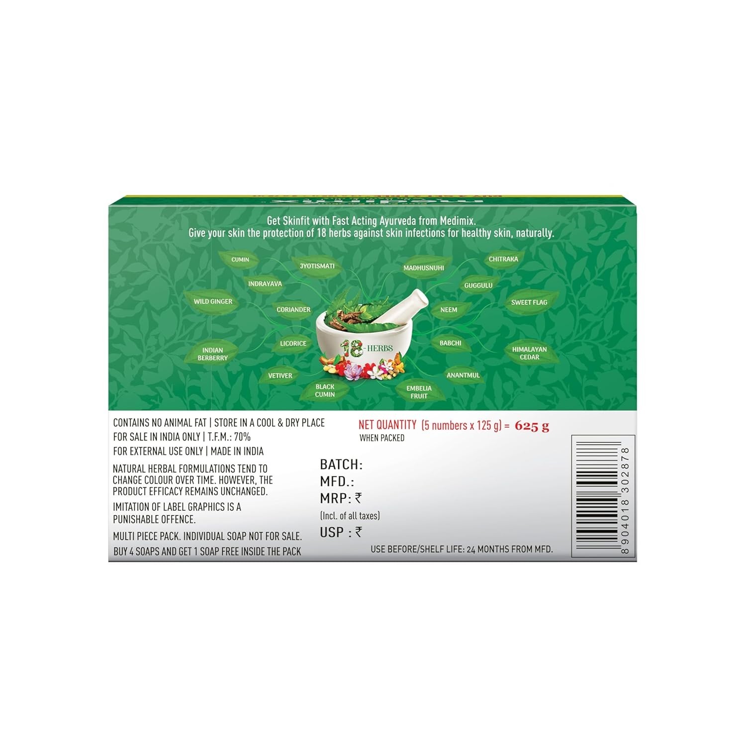 Medimix Ayurvedic Classic 18 Herbs Soap | Herbal Bathing Bar 125g (4+1 Pack)