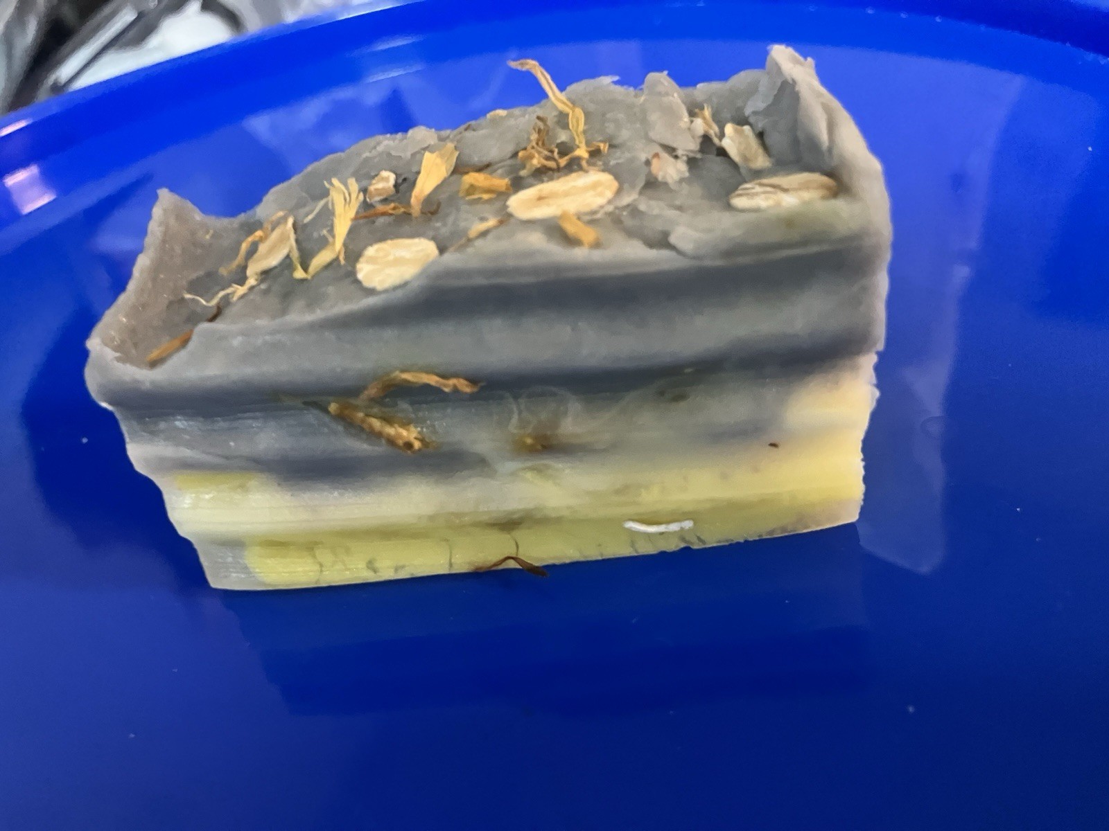 Handmade Layered Gray & Yellow Oatmeal Soap Bar with Oats, 4 oz, Body & Hands
