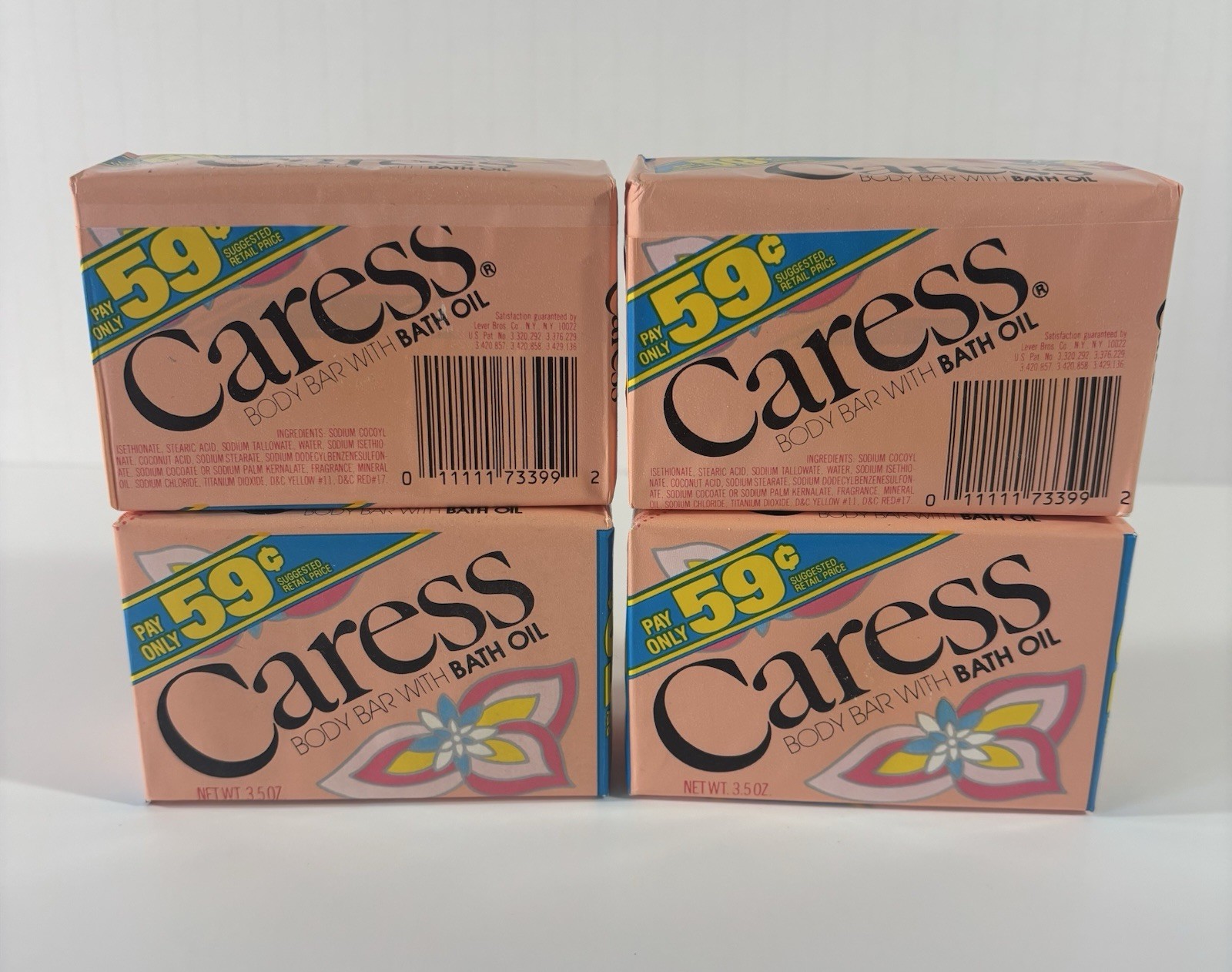 Lot of 4 VTG Sealed Old Stock Peach Caress body bar With bath oil 3.5oz Bar Soap