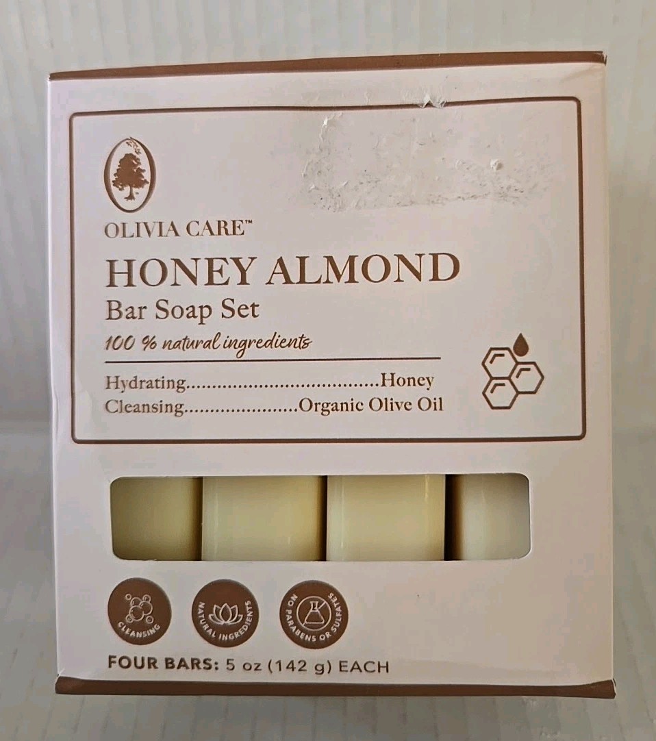 Olivia Care Honey Almond Hydrating Bar Soap Set Pack Of (4) 5oz Each