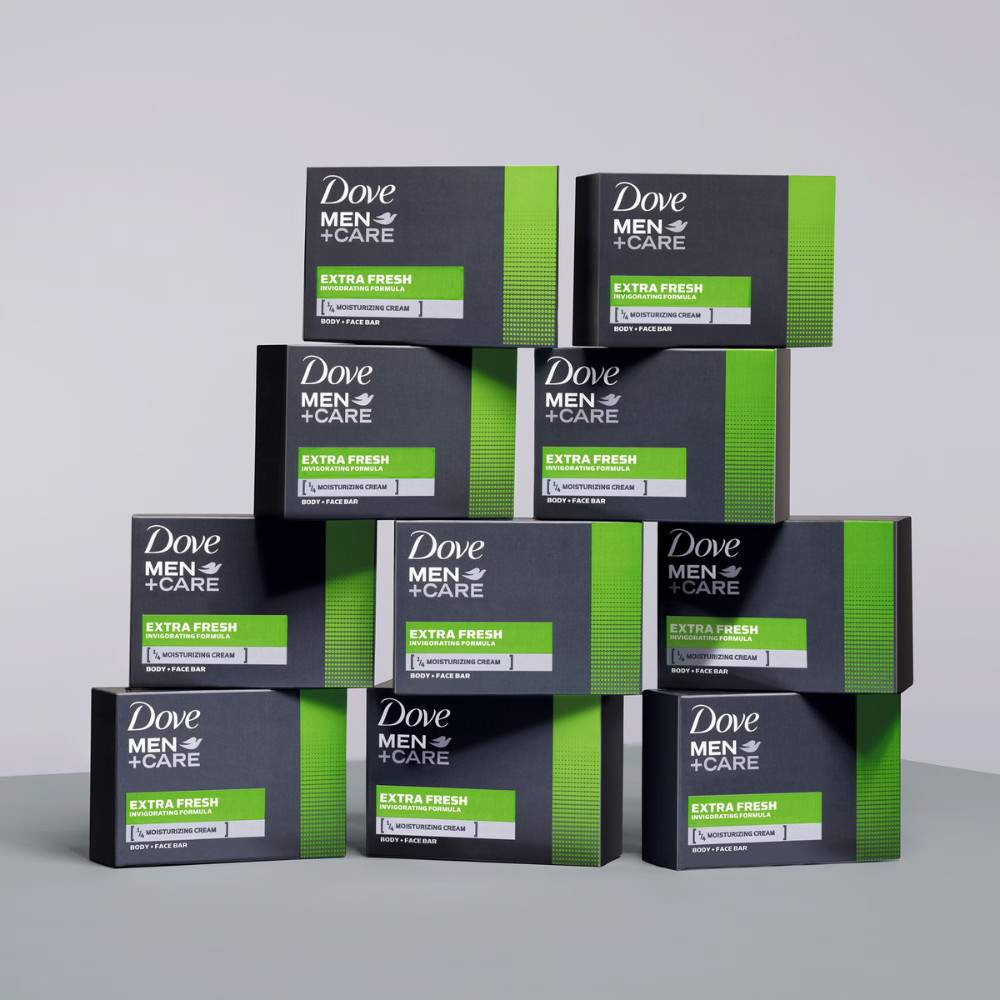 2PK Dove Men+Care Extra Fresh Body, Face, Bar Soap, 4 oz, 8 Bars Each (16 Bars)