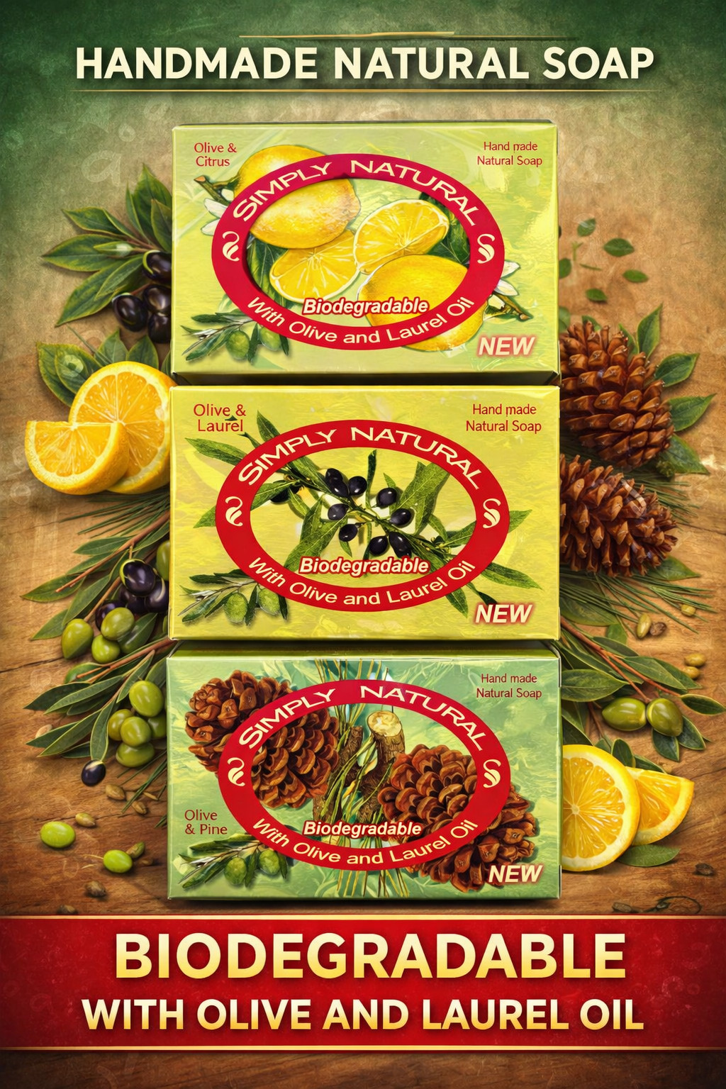 Handmade Natural Biodegradable Soap With Olive Oil & Laurel Oil 125g Pack of 6