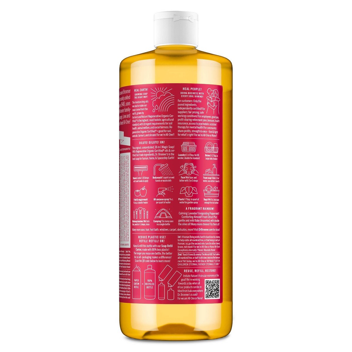 Dr. Bronner’s Magic Pure Castile Liquid Soap Bodywash – Rose – 32 fl oz