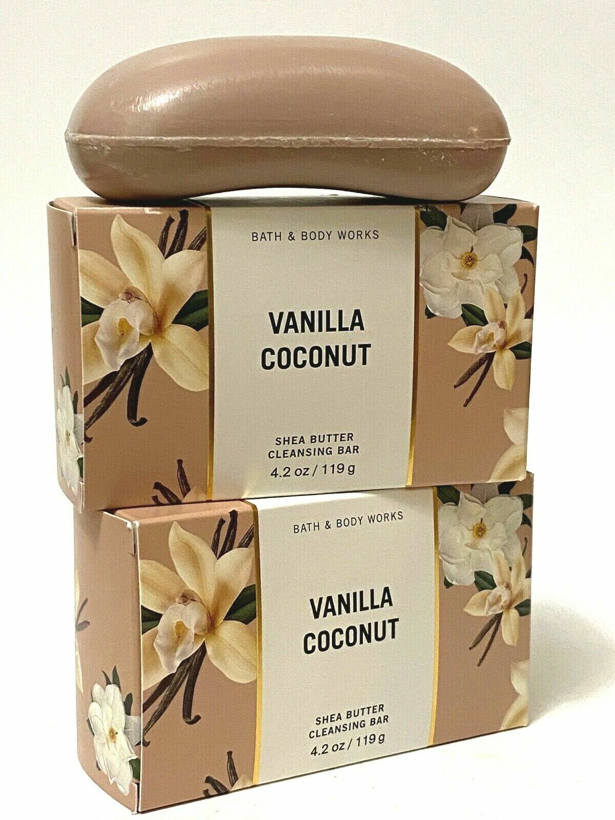 Bath & Body Works Vanilla Coconut Shea Butter Cleansing Bar Soap 4.2 oz Set of 2