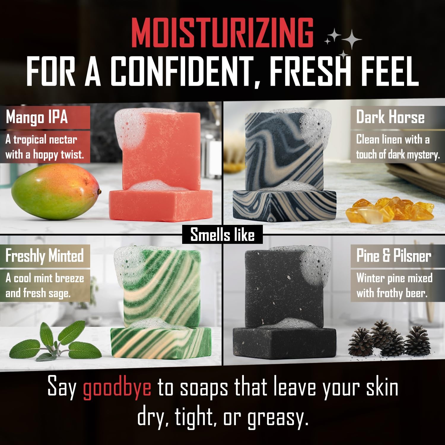 Natural Soap Gift Set for Men | 4 Handcrafted Cold-Pressed Bars | Popular Scents