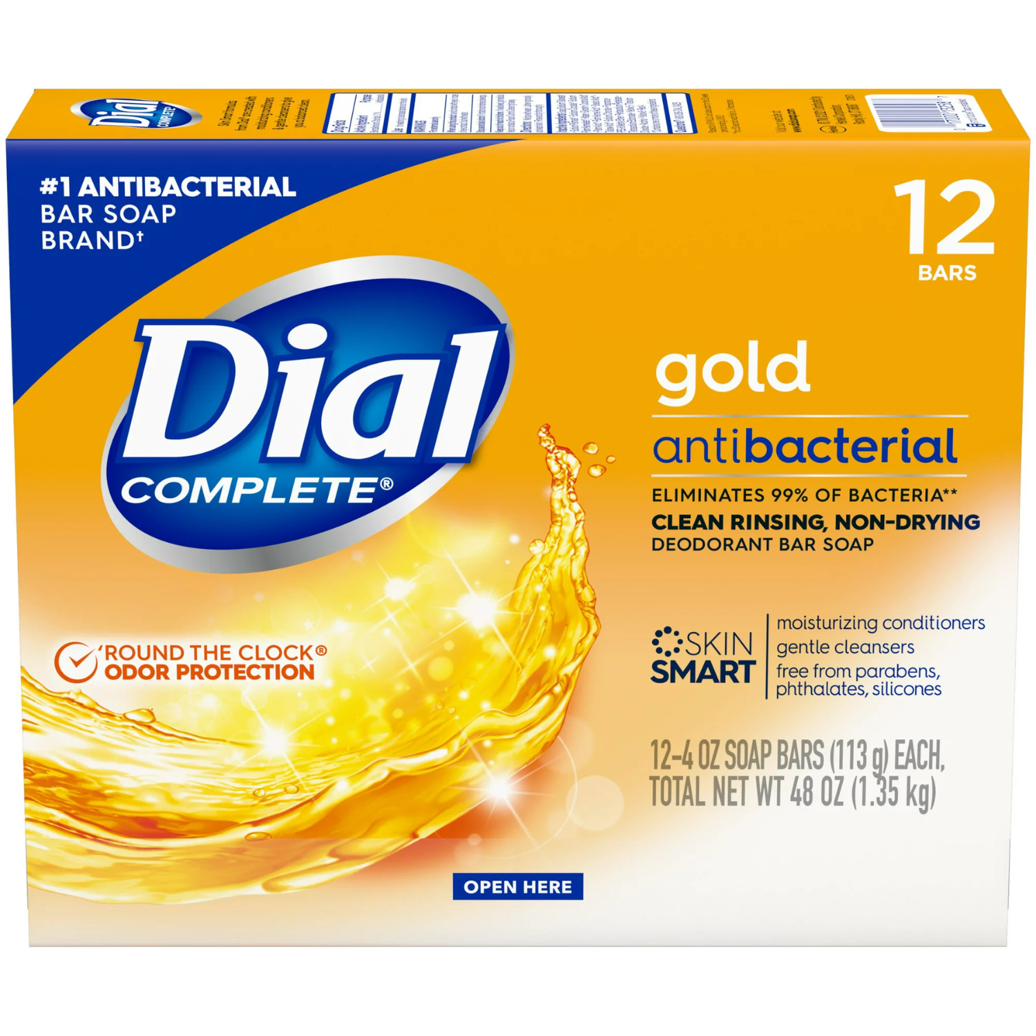Dial Antibacterial Deodorant Bar Soap, Advanced Clean, Gold, 4 oz, 12 Bars NEW