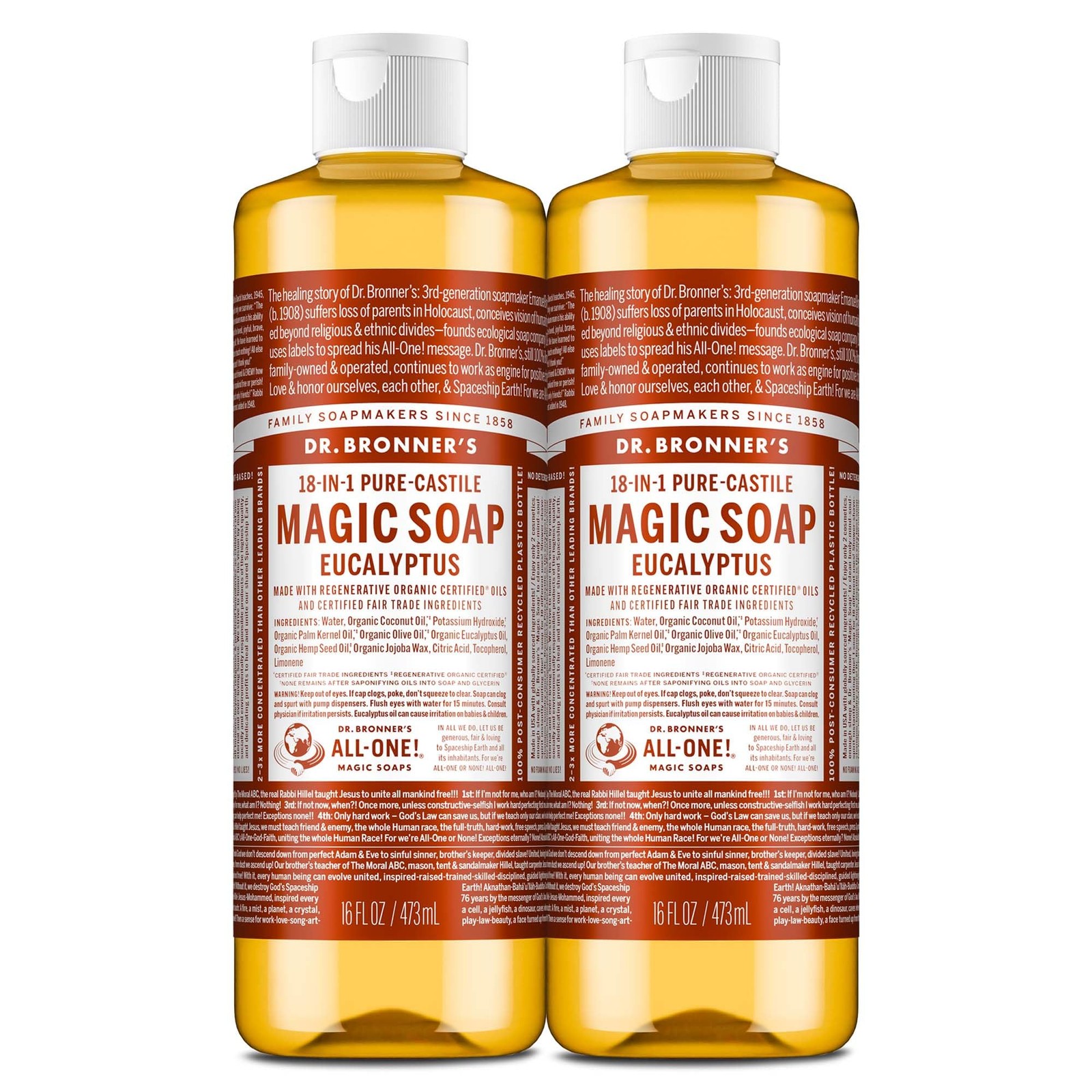 Dr Bronner’s Pure Castile Soap Pack Of 2 16 Fl Oz Organic All Purpose Cleaner