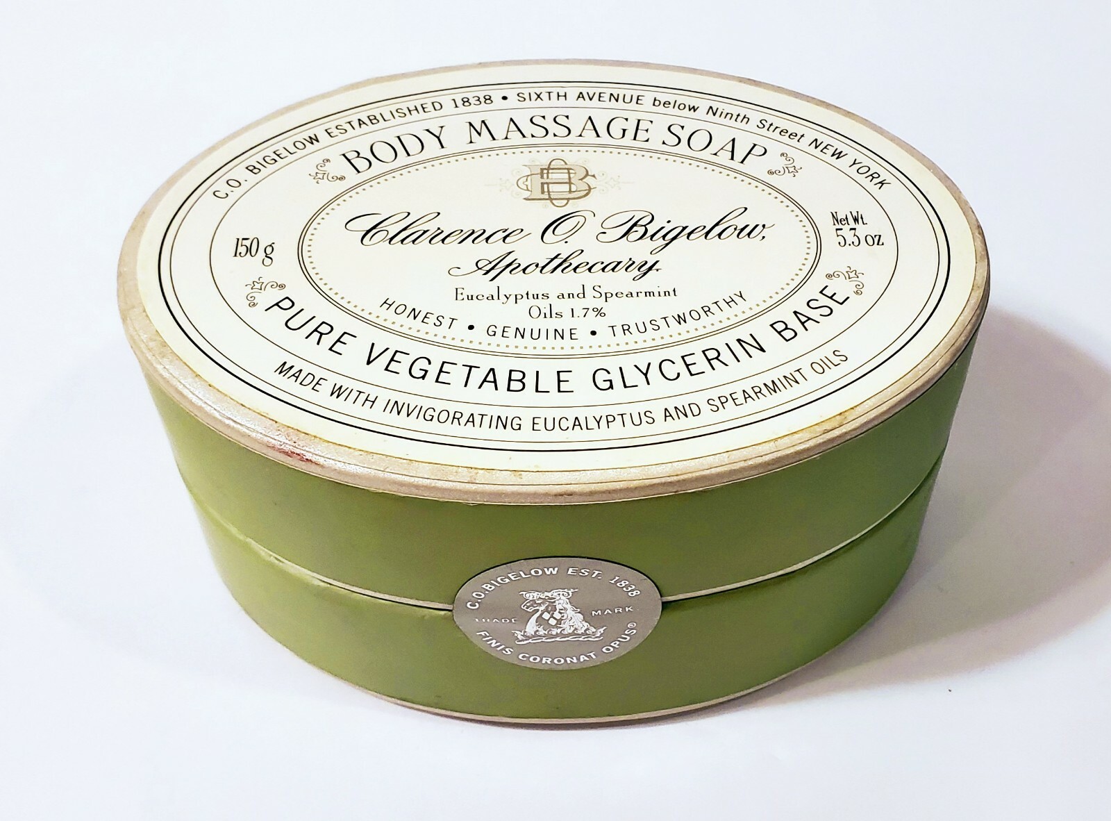 C.O. Bigelow Apothecary Body Massage Soap Eucalyptus Spearmint Oils 5.75 oz Bar