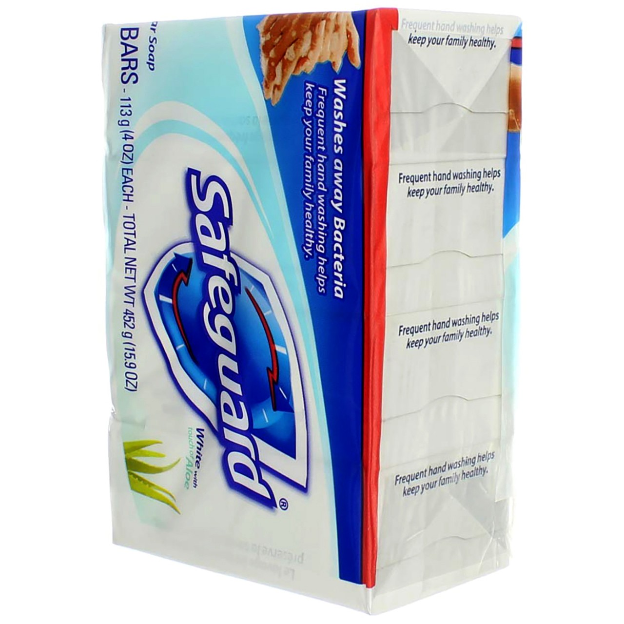 5 Pack Safeguard Antibacterial Deodorant Bar Soap, White with Aloe, 4 oz, 4 Ct