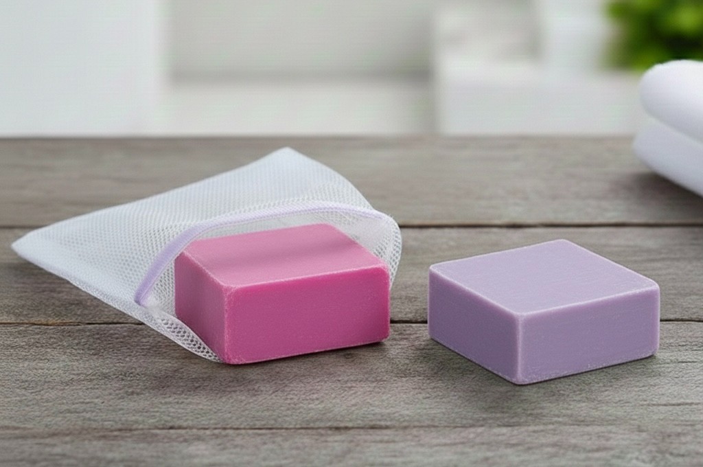 Set De 2 Jabones Artesanales De Glicerina Vegetal + 1 Soap Saver Bag.