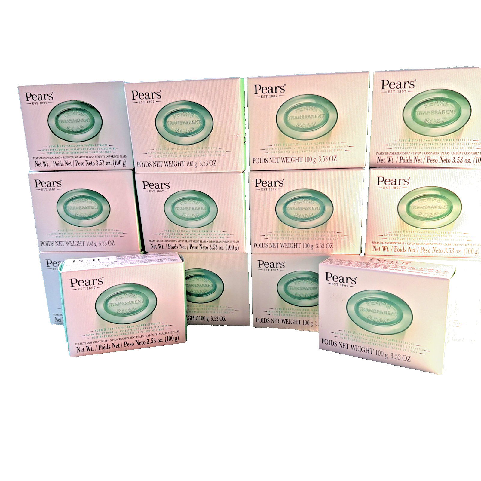 14 PEARS 100g TRANSPARENT SOAP BAR PURE & GENTLE LEMON FLOWER EXTRACTS Color Grn