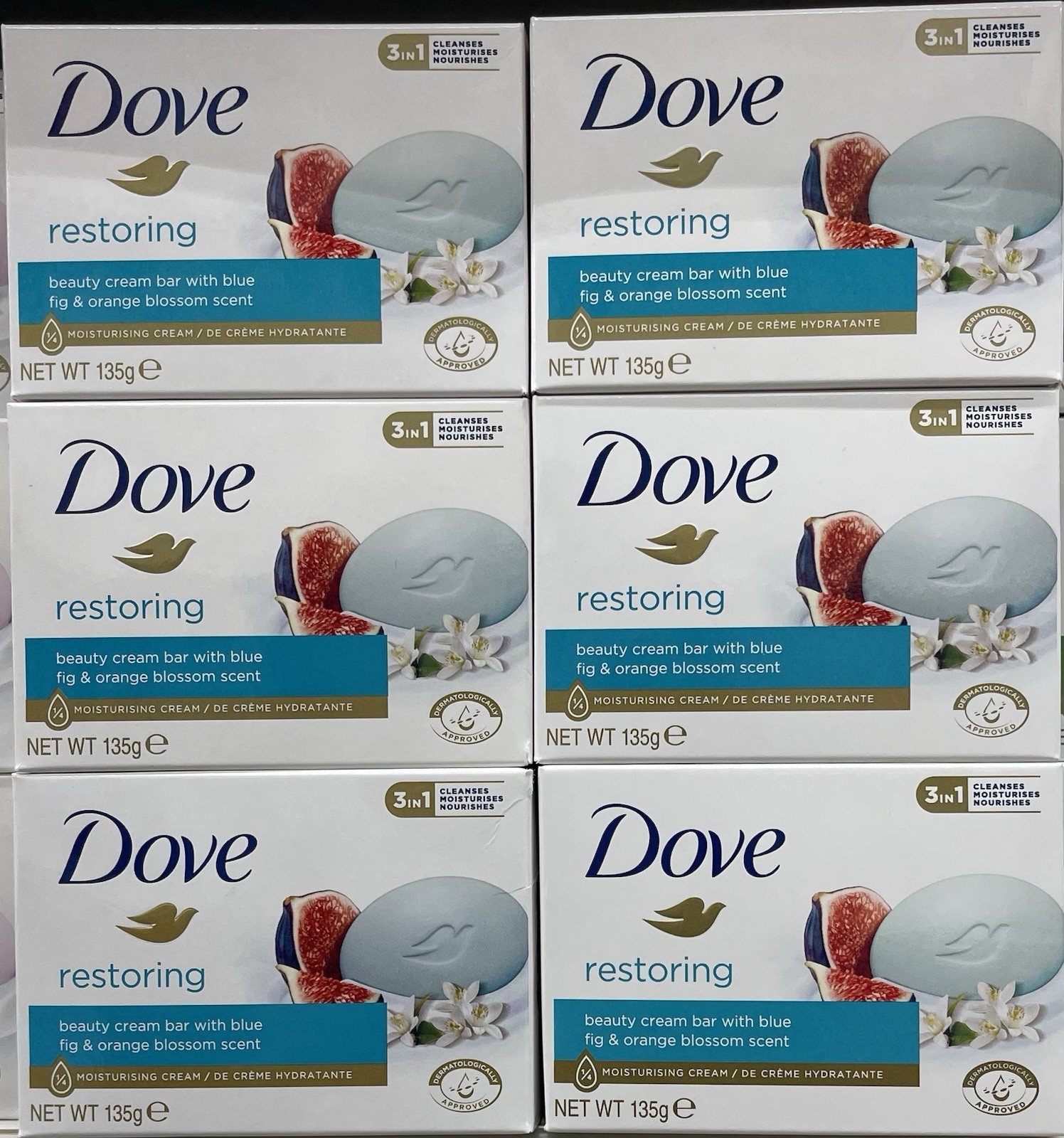 8 Pcs Dove Restoring Beauty Cream Bar With Blue Fig & Orange Blossom 135g Each