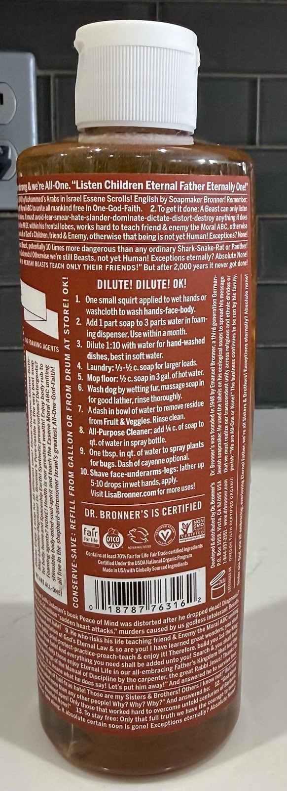 Dr Bronner’s 18-In-1 Hemp Eucalyptus Pure-Castile Soap 16fl oz 473ml