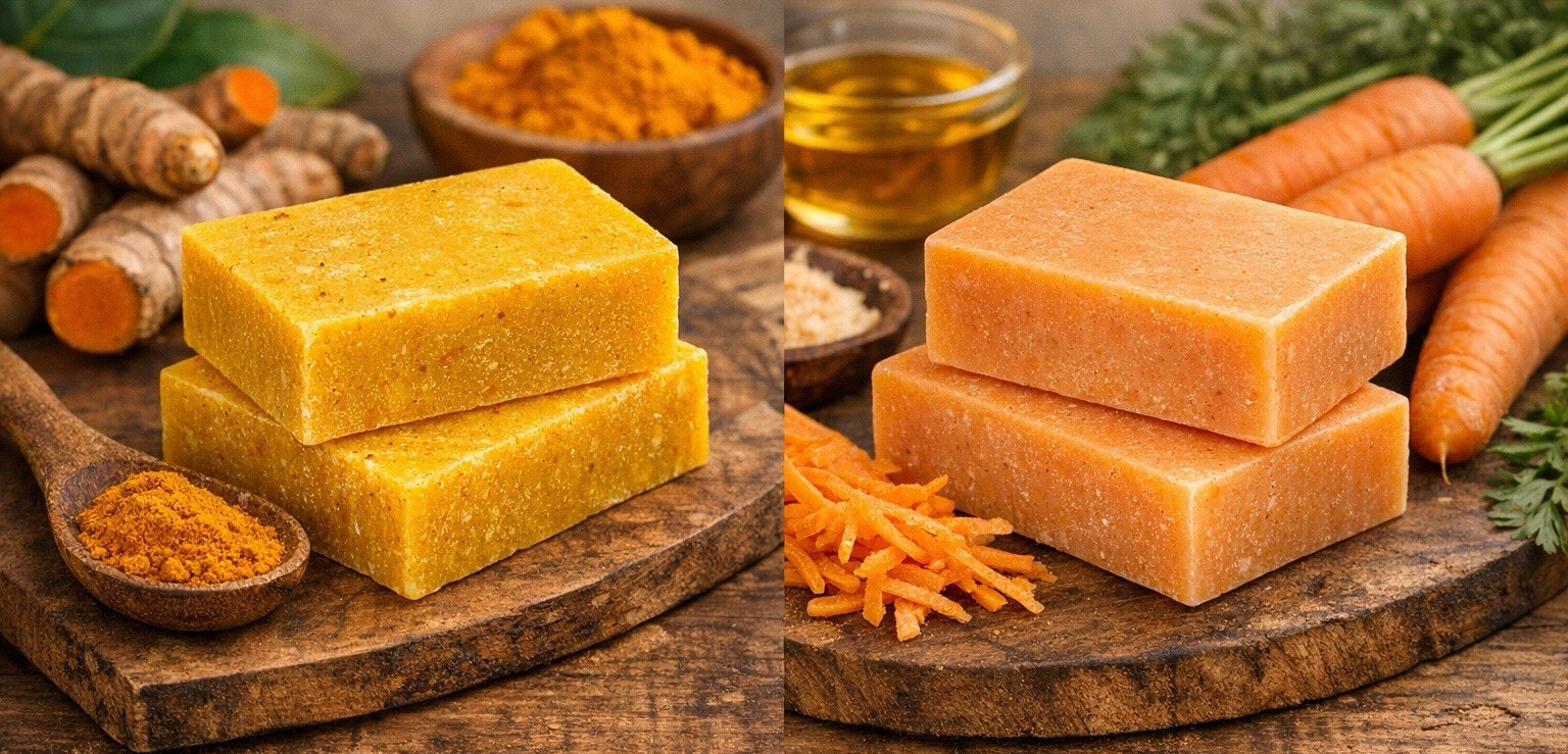 All Natural Turmeric Carrot Body Bar Soap for Body, Face, Hands, Herbal Scent