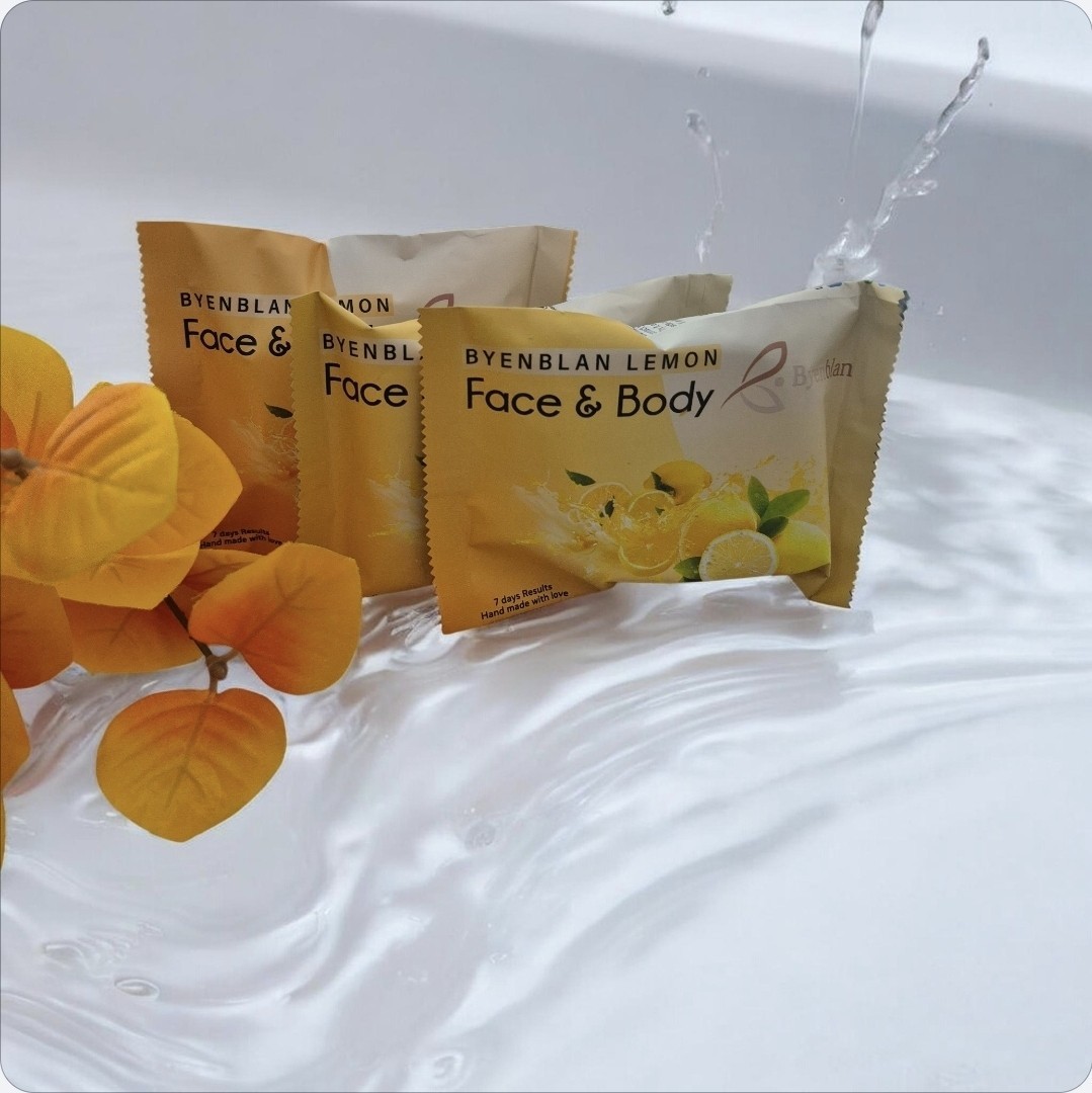 Byenblan Lemon Face & Body Soap Bar Unisex Yellow Fruit Scent Handmade