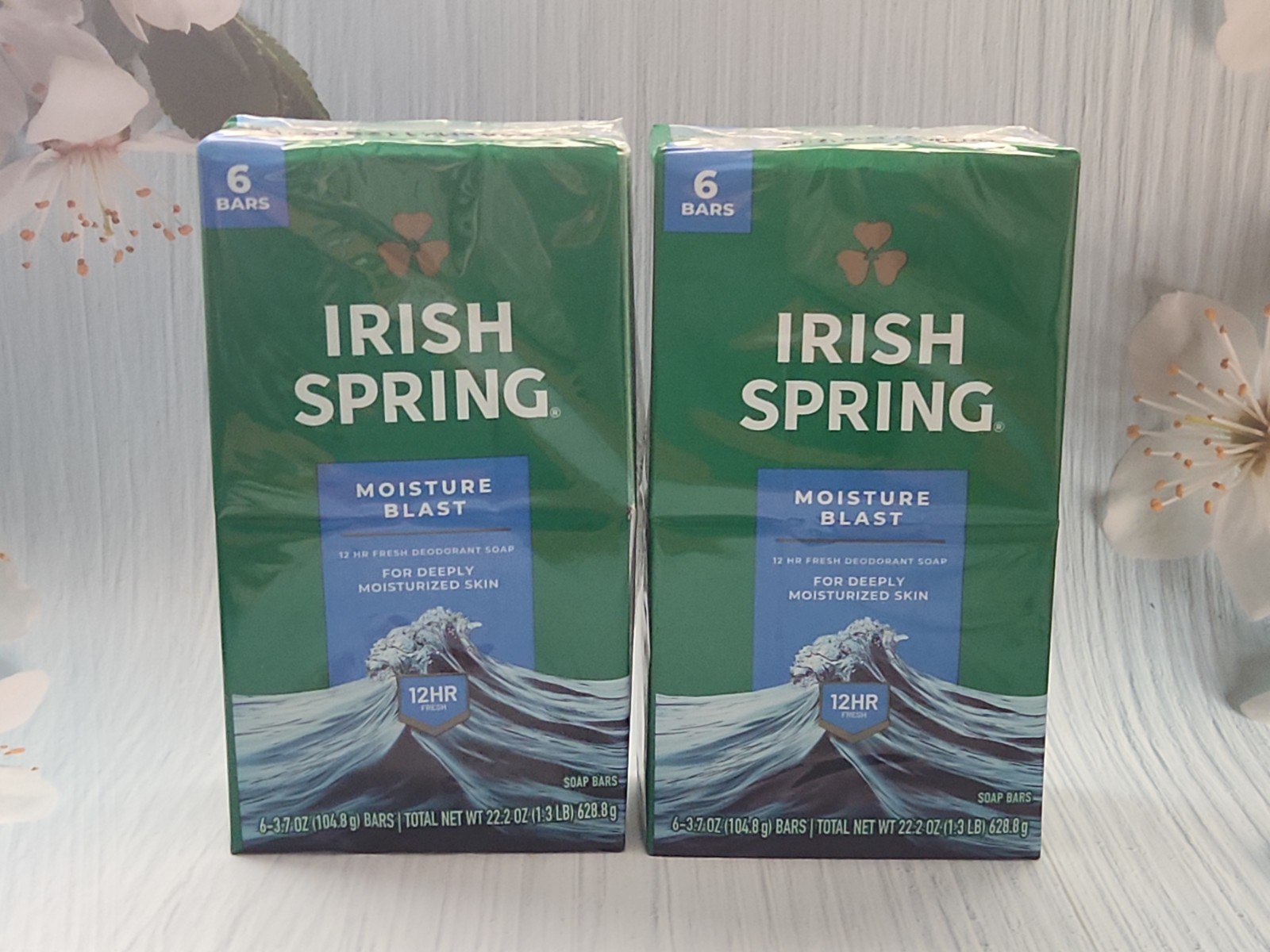 (Pack of 2) Irish Spring Moisture Blast, Moisturizing Bar Soap, 6 Bars
