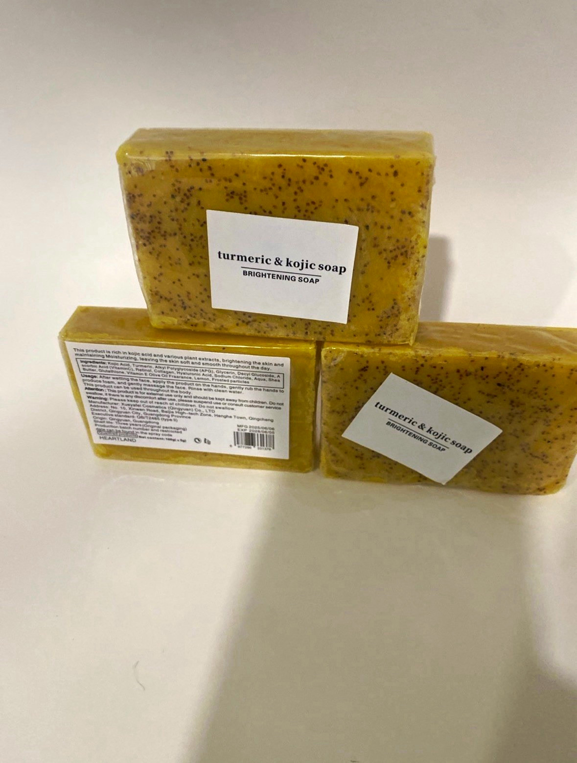 Turmeric & Kojic Acid Brightening Soap Bar Multipack 3 Bars Yellow Speckled