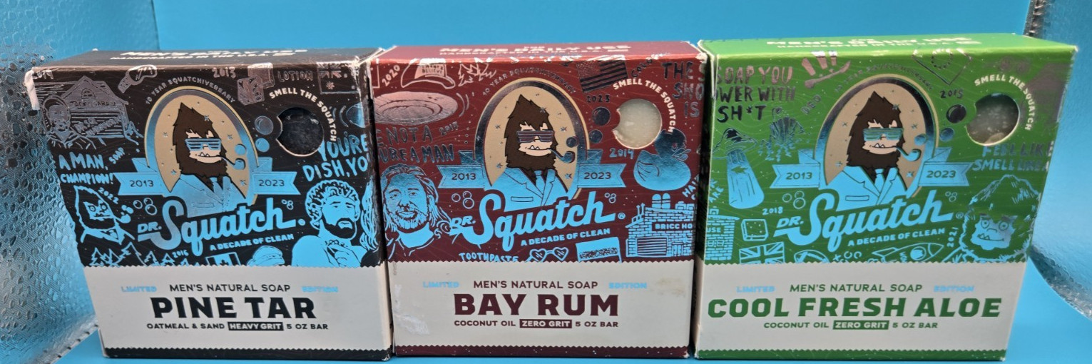 Dr Squatch 10th Anniversary Bundle Of 3; Cool Fresh Aloe, Bay Rum, And Pine Tar