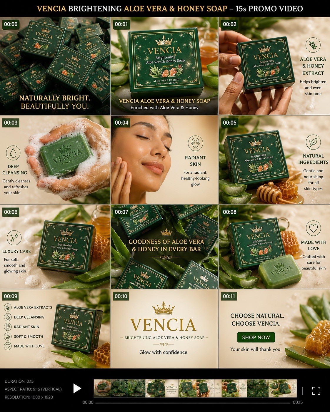Vencia Brightening Soap Aloe Vera & Honey 105g Honey Scent Body Face Hands