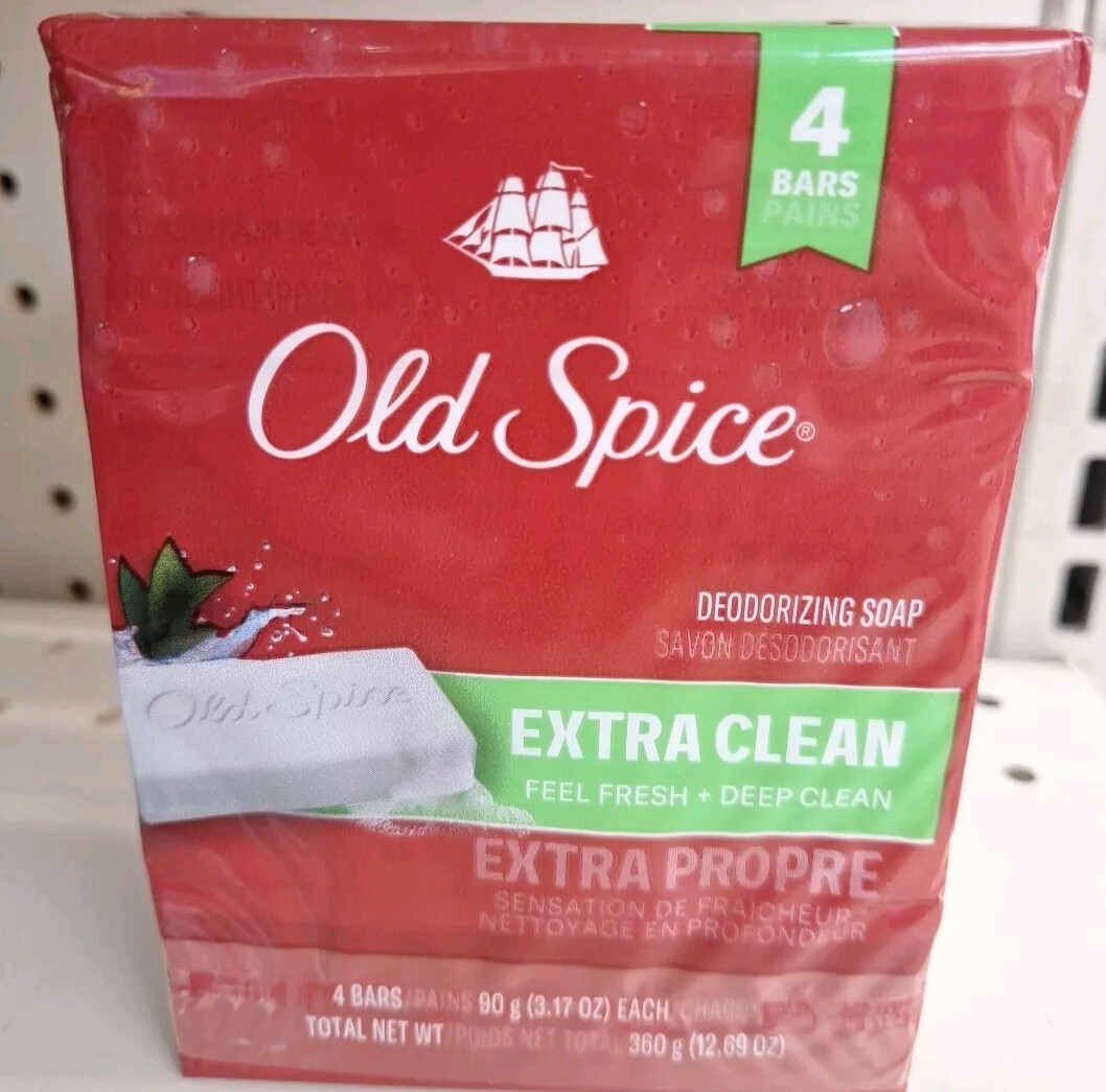 Old Spice Deodorizing Bar Soap Extra Clean Fresh & Deep Clean 3.17 oz 4 Bars