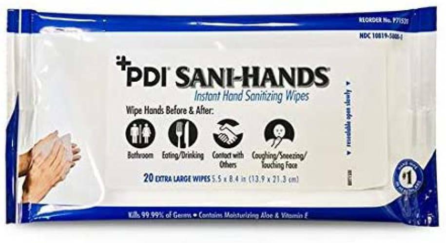 *1-Pack* PDI Sani-Hands 20 Hand Wipes Ethyl Alcohol 5.5″ x 8.4″ P71520