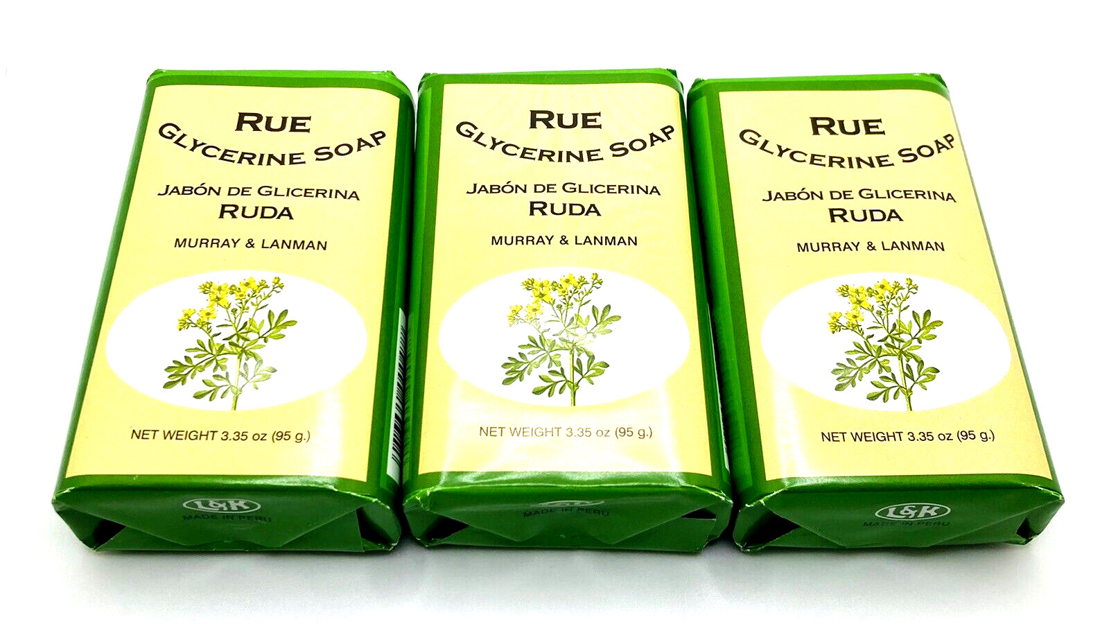 Murray & Lanman Rue Glycerine Soap Bars 3.35 oz Jabon de Ruda (3 Pack)