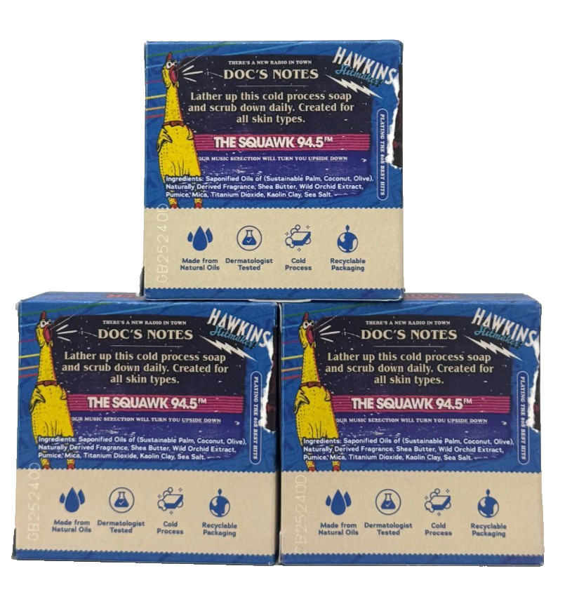 Limited Edition Lot Of 3 Dr Squatch Stranger Things WSQK SQUAWK SIGNAL Bar Soap