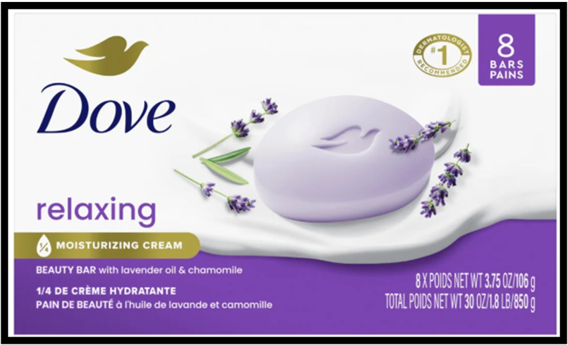 Dove Relaxing Gentle Beauty Bar Soap for All Skin Type,Lavender Chamomile 8 Bars