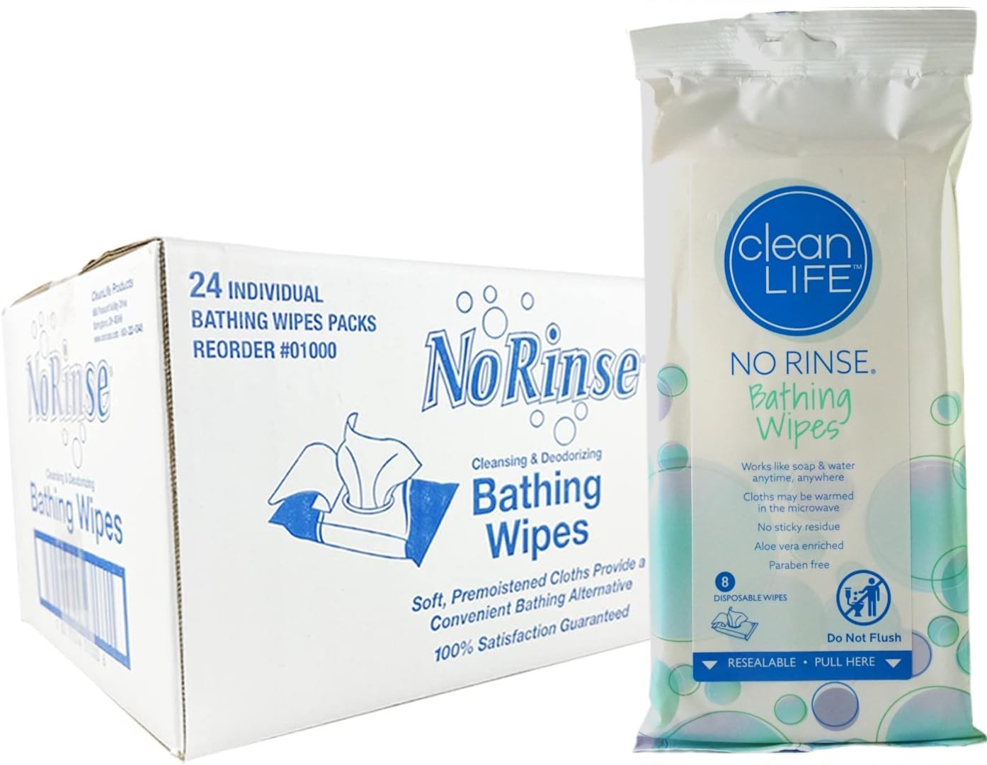 No-Rinse Bathing Wipes by Cleanlife Products (24 Pack), Premoistened and Aloe…