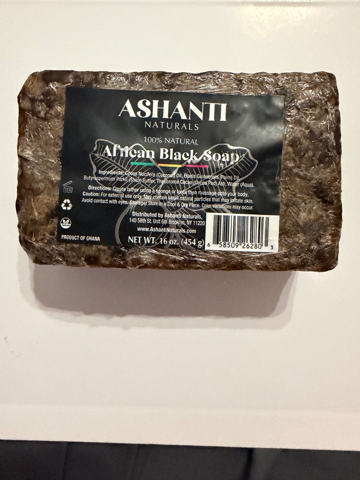 Ashanti Naturals African Black Soap 16 oz Bar 100% Natural Ghana 🇬🇭 NEW SEALED