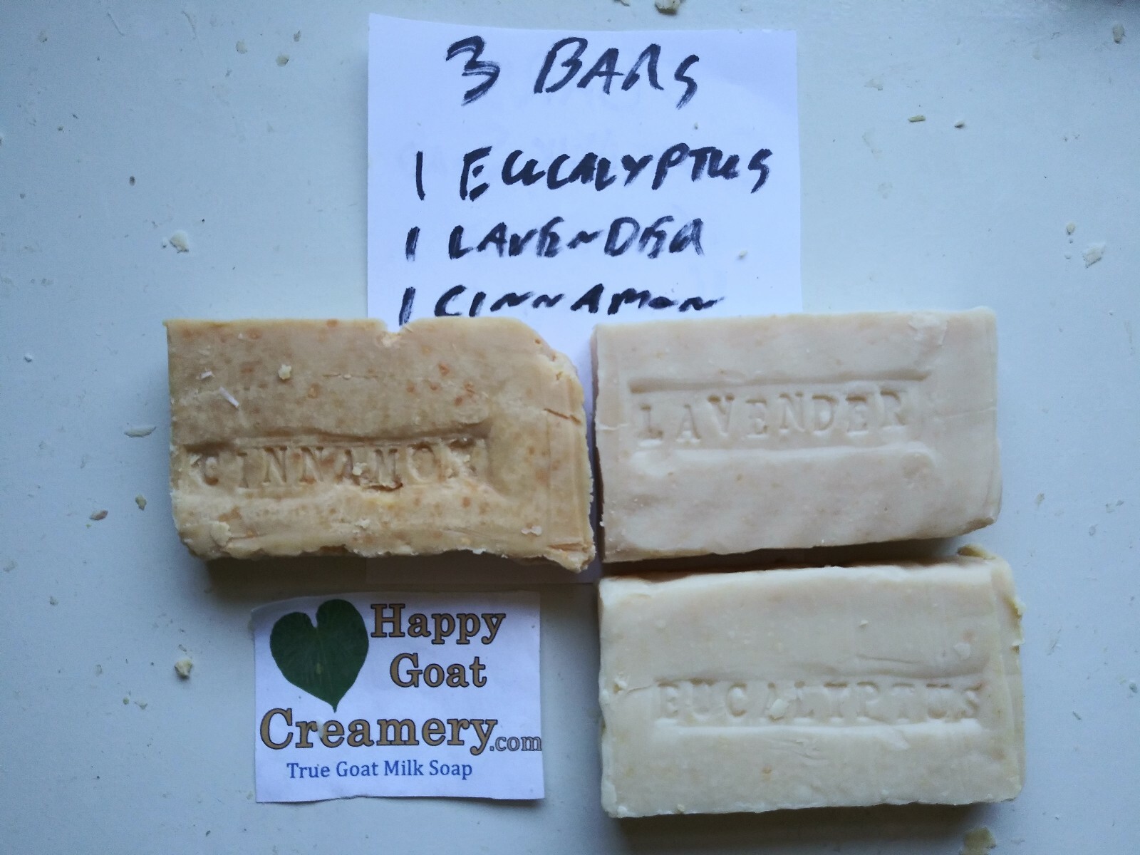 3 BARS GOAT MILK SOAP LAVENDER CINNAMON EUCALYPTUS HAPPY GOAT CREAMERY CHEAP LOT