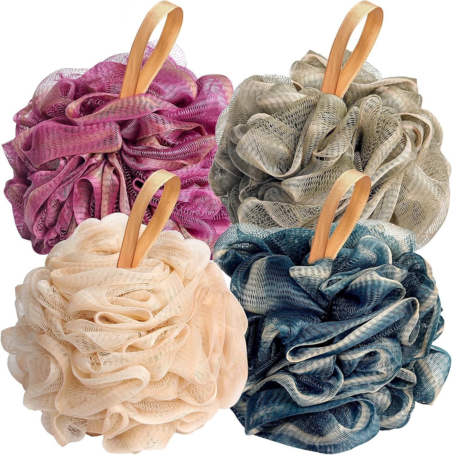 Fishent Loofah Bath Sponge Shower Loofahs, 4 Pack Soft Loofa Colorful