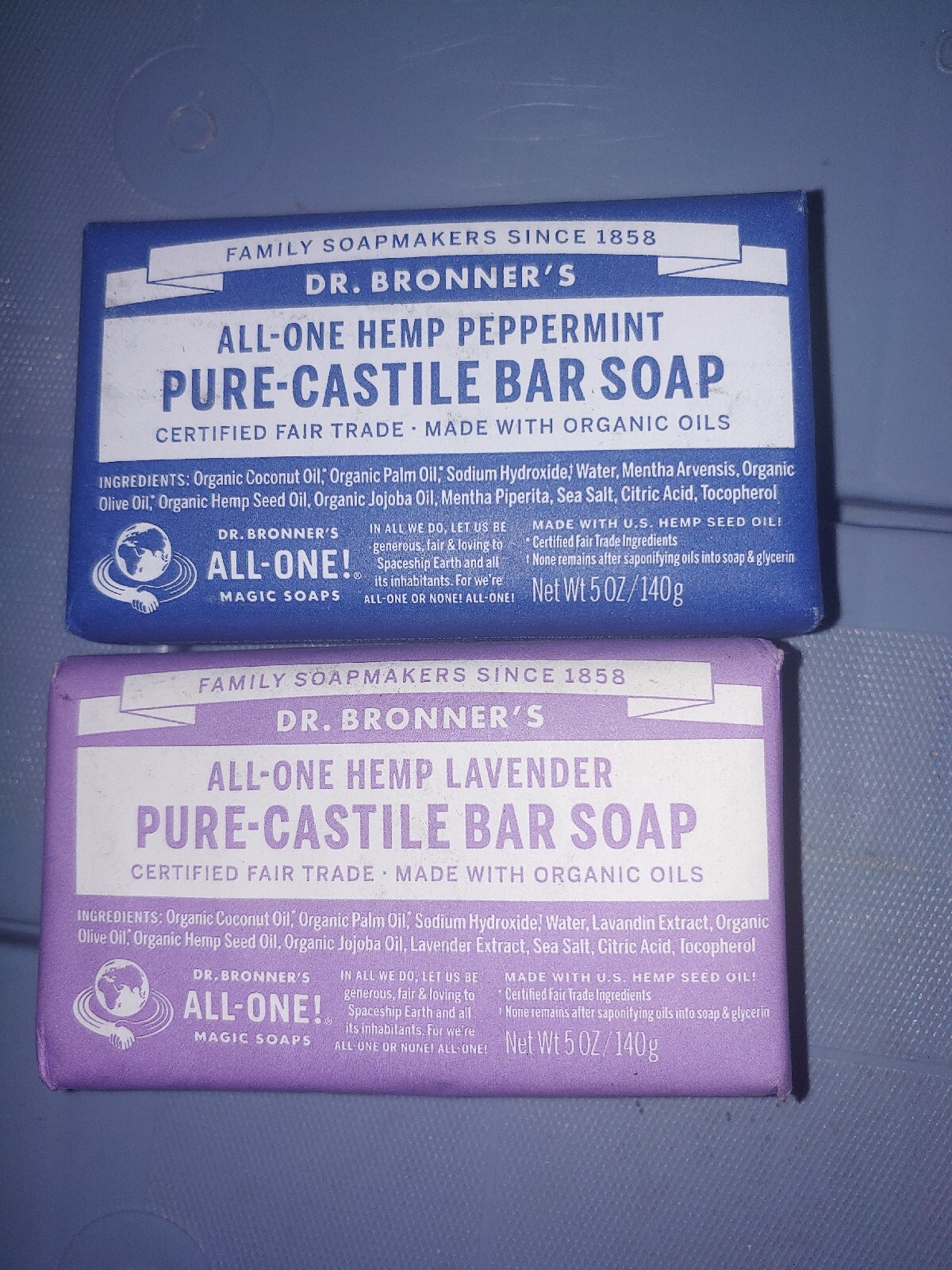 2 Pk Dr. Bronner’s Pure-Castile Bar Soap (1) Peppermint (1) Lavender 5oz