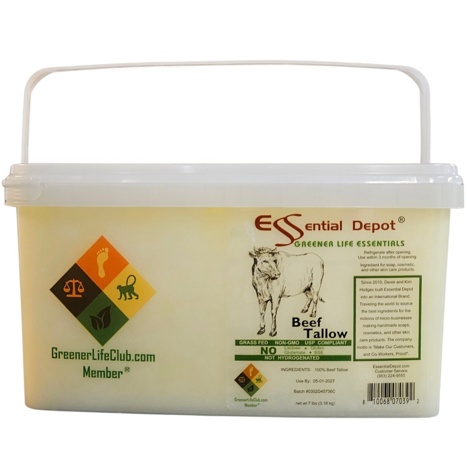 Beef Tallow – 7 lb – PP container – GRASS FED – Not Hydrogenated – Keto Friendly