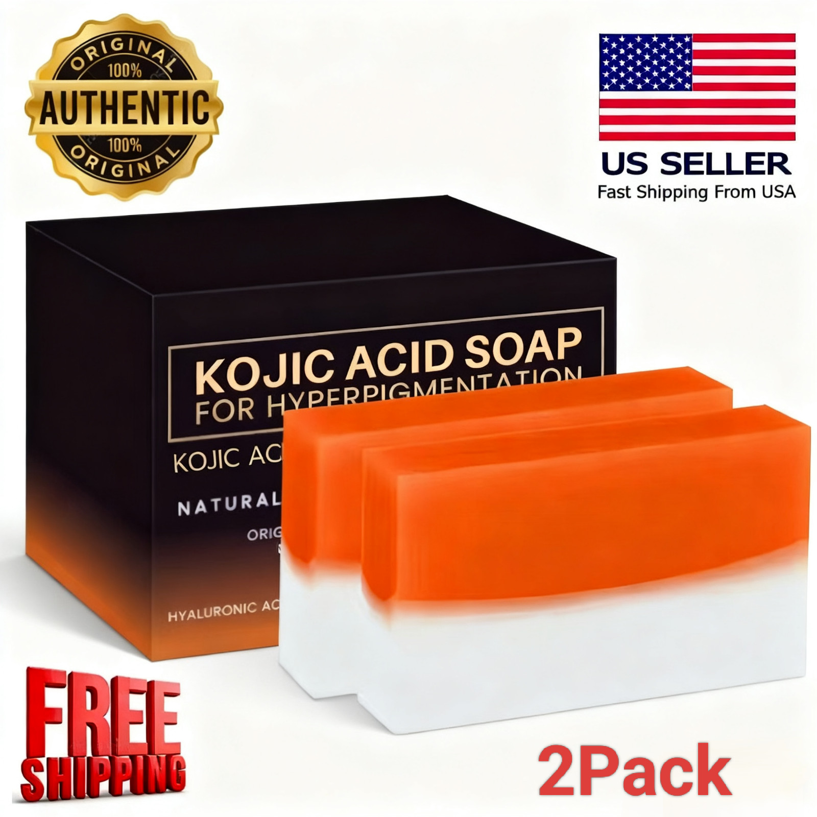 2 Pack Kojic Acid Soap Bars for Hyperpigmentation Skin Brightening 100g/3.5OZ US