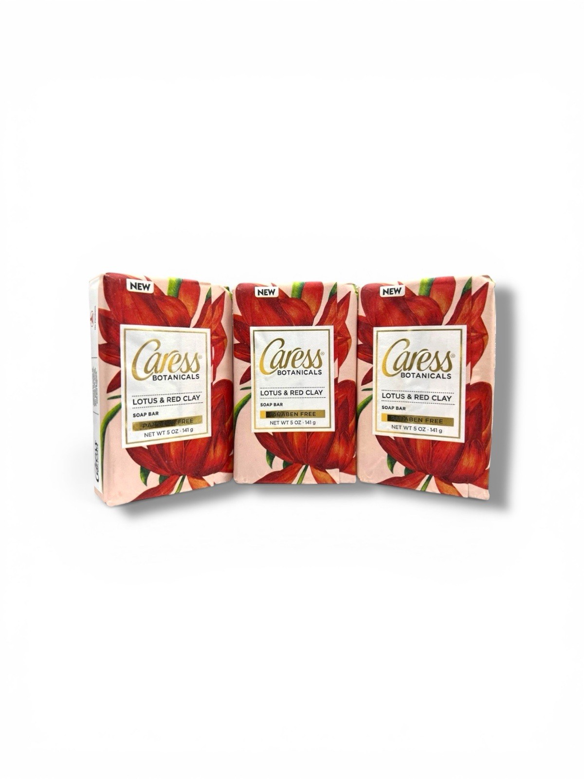 3 x Caress Botanicals Lotus & Red Clay Bar Soap 5 oz New