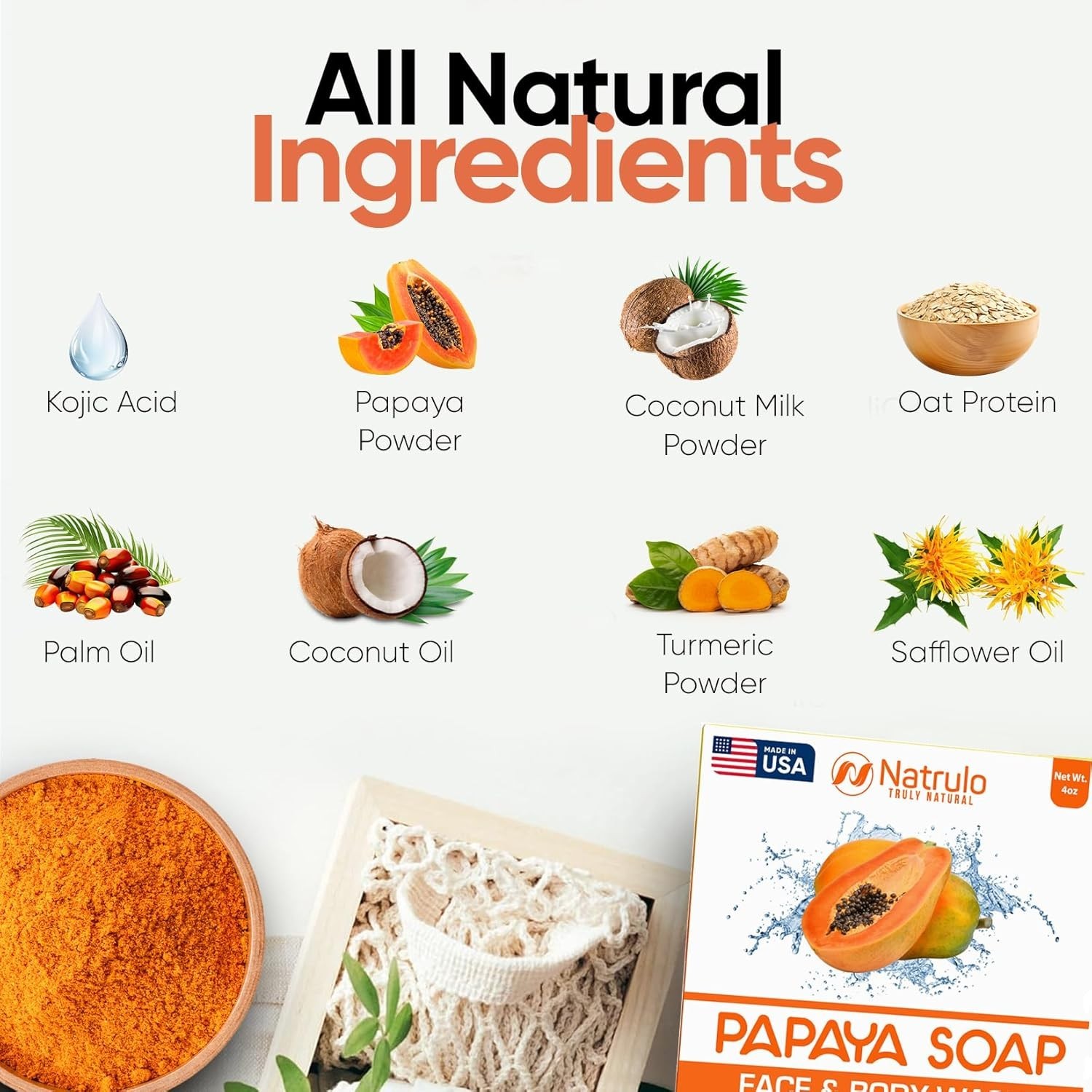 Natrulo Papaya Soap Face & Body Wash – Skin Brightening Papaya Soap Bar for Dark