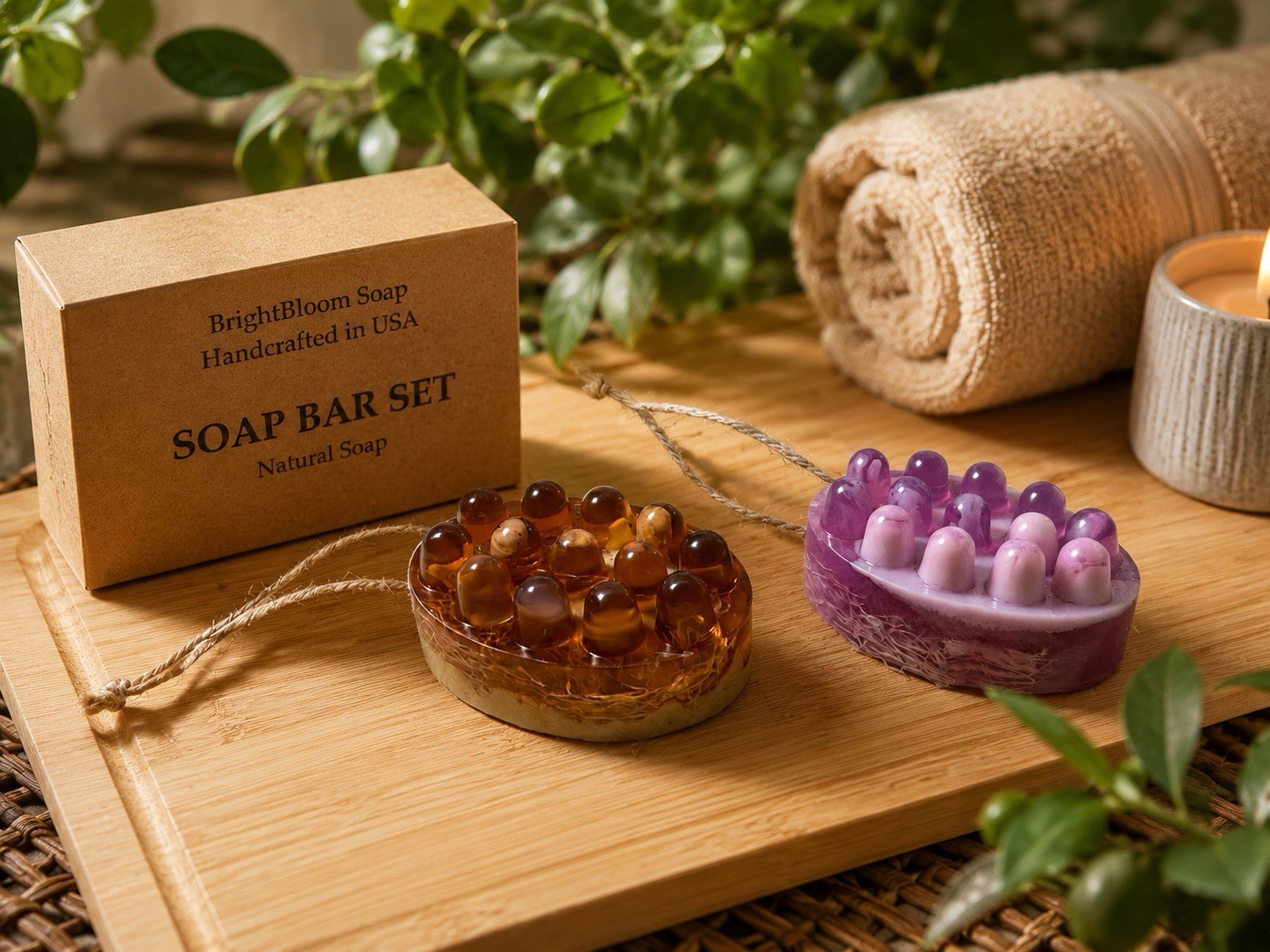 Loofah Soap Bar Set – Lavender & Coffee Massage Soap – Natural Handmade Spa Gift