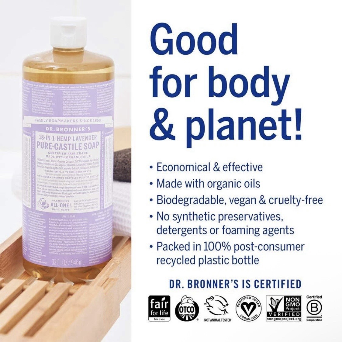 Dr Bronner’s Organic Fair Trade Pure Castile Soap 32 Fl Oz All Purpose Cleaner