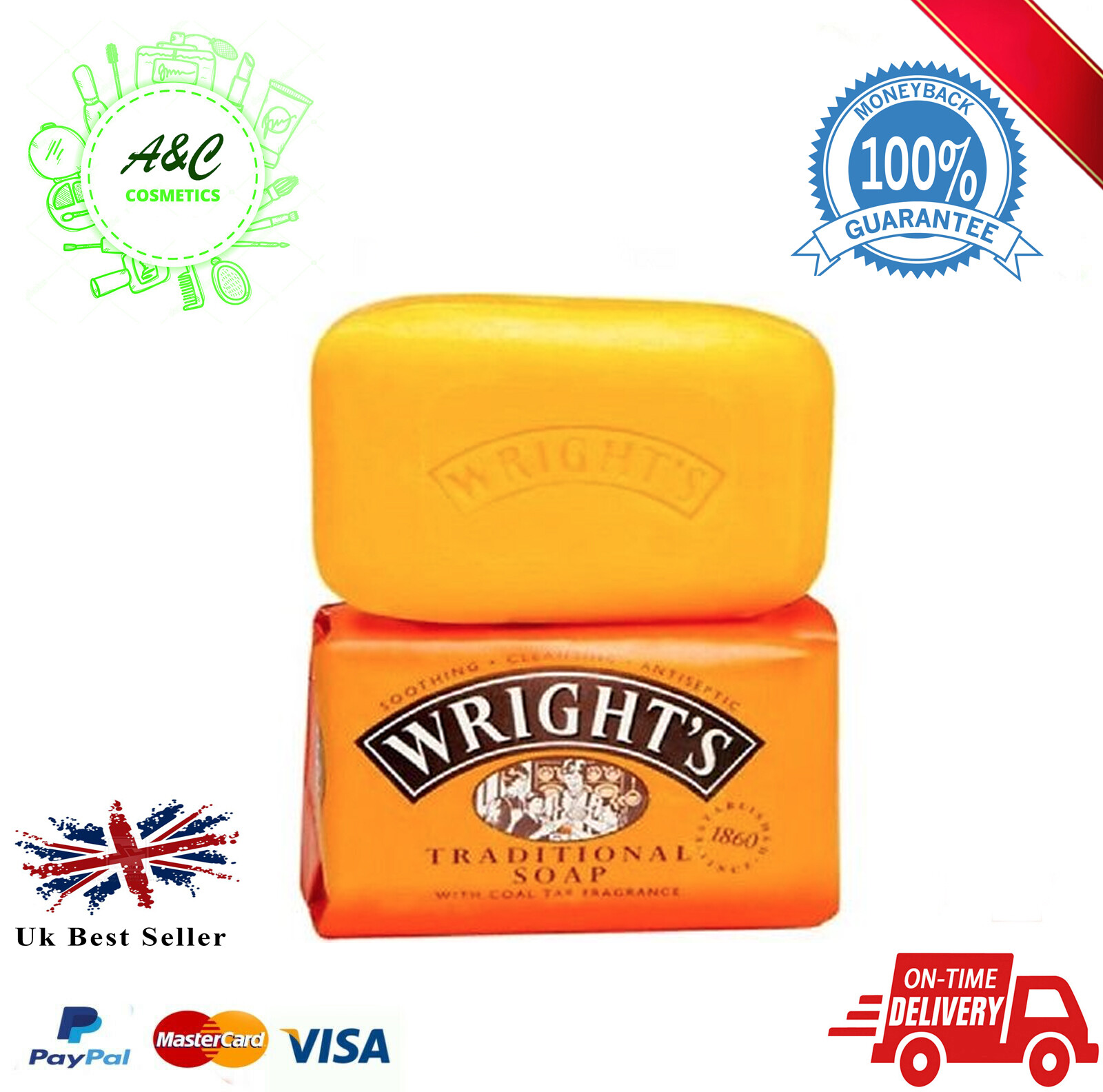 24 x 100g WRIGHTS TRADITIONAL COAL TAR FRAGRANCE SOAP BARS ANTISEPTIC CLEANSING