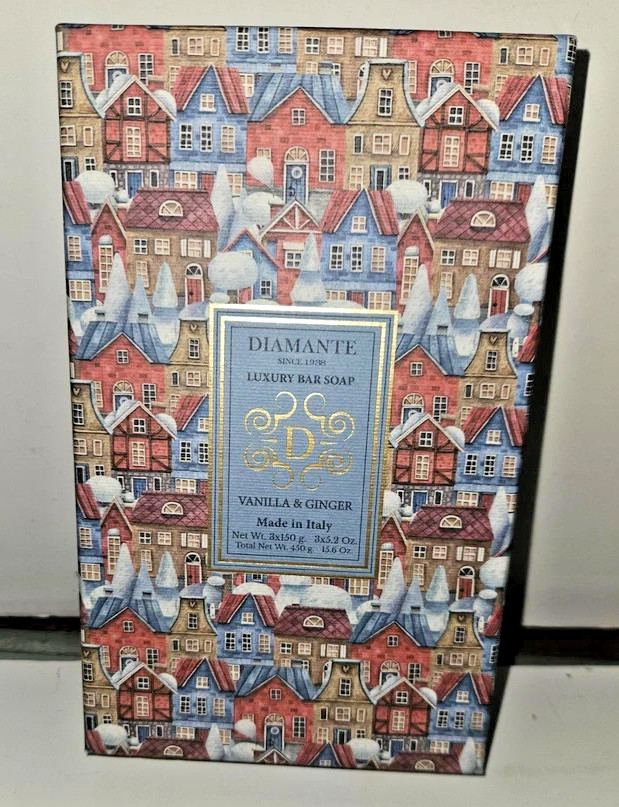 Diamante Vanilla & Ginger Soap 3 x5.2oz. Bars In Gift Box Made in Italy