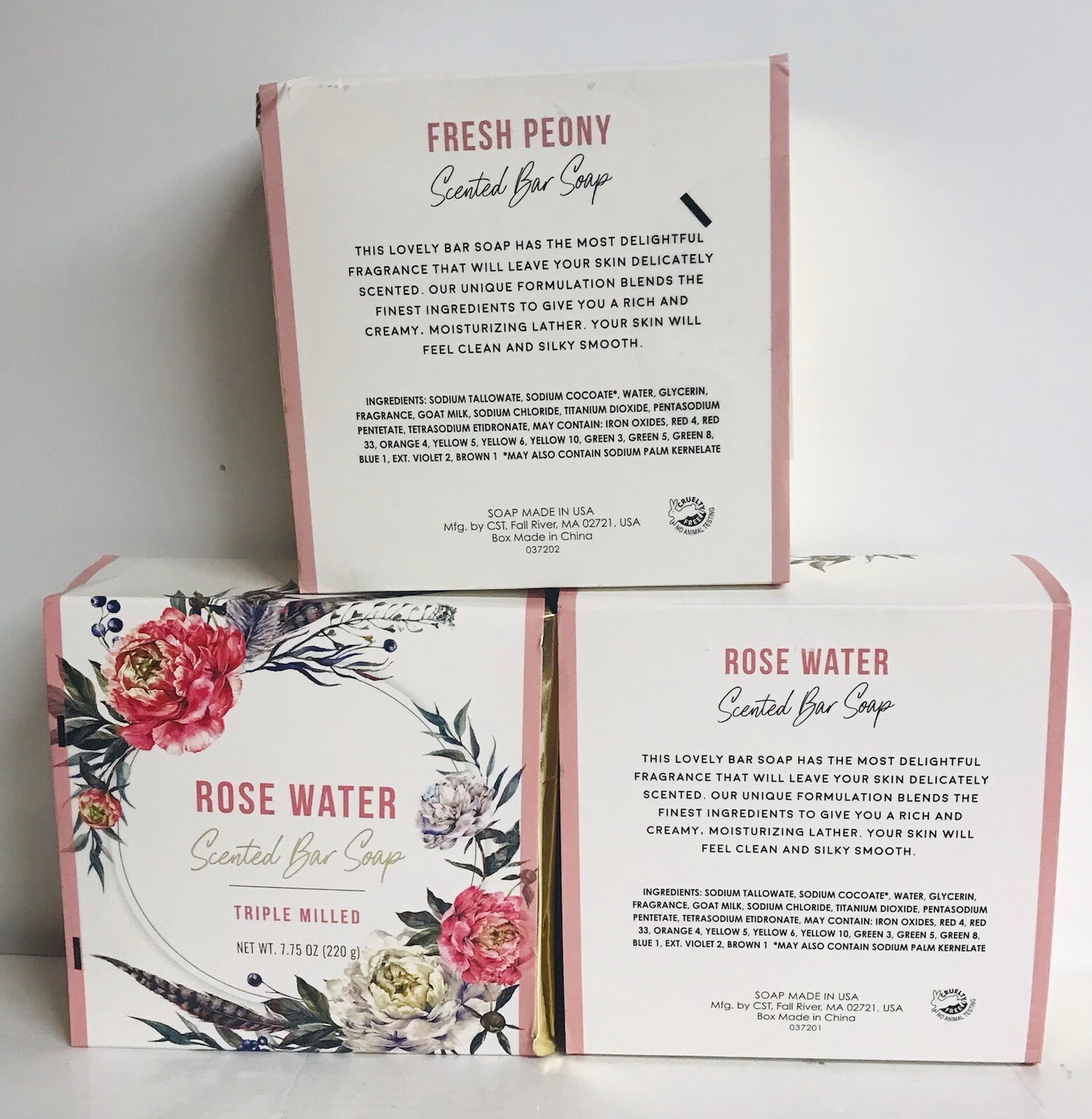 Rose Water & Fresh Peony Scented Bar Soap ~ Triple Milled 3 Bars 7.75 oz Each