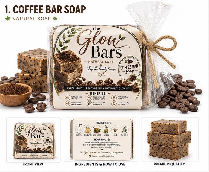 The Glow Bars Natural Coffee Soap | Exfoliating Revitalizing Bar | 100g Regular