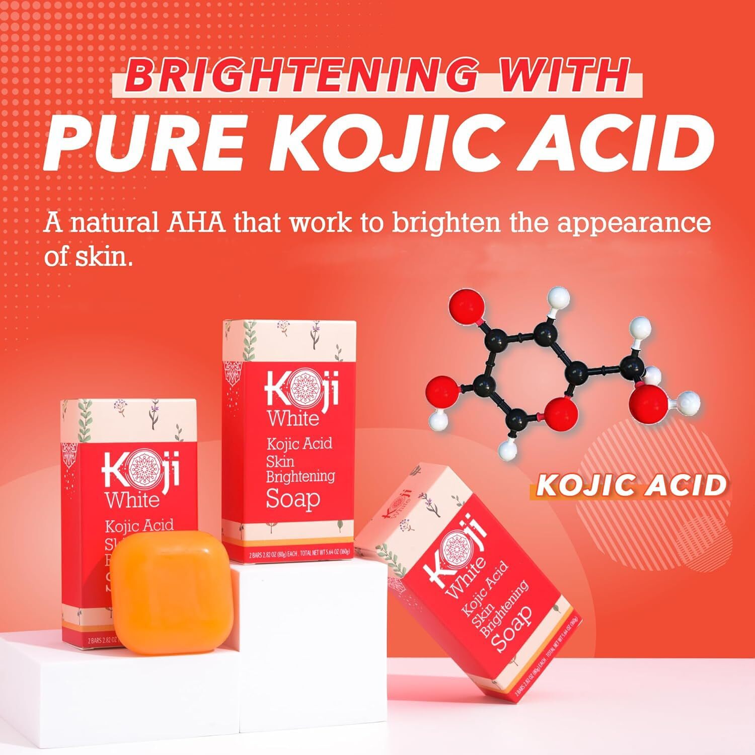 Koji White Pure Kojic Acid Skin Brightening Soap for Face with Hyaluronic Acid,