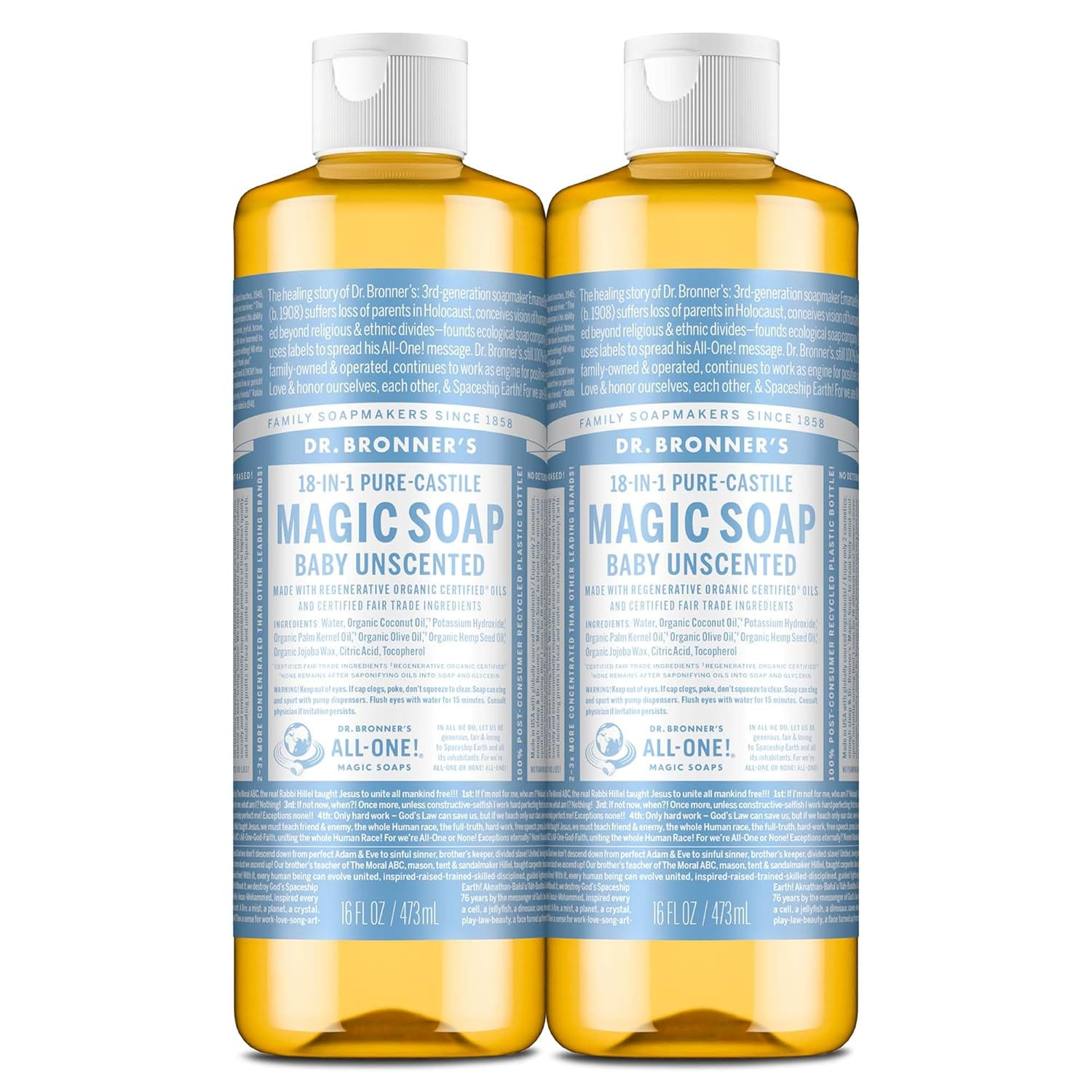 Dr. Bronner’s Baby Unscented Pure-Castile Soap 32 oz – Organic & Multi-Use