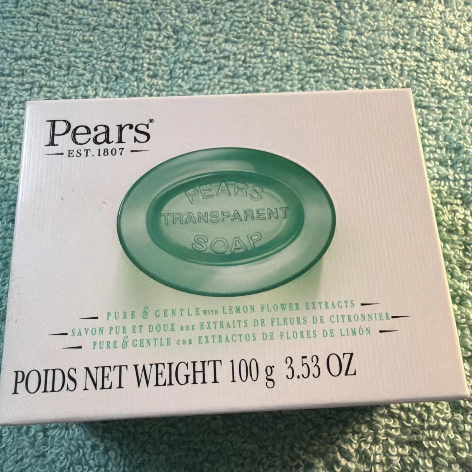 12 PEARS 100g TRANSPARENT SOAP BAR PURE & GENTLE LEMON FLOWER EXTRACTS