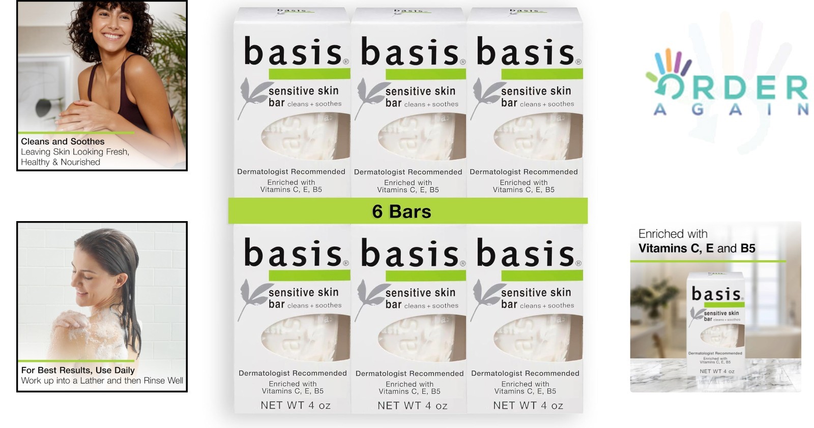 Sensitive Skin Bar Soap Unscented 4 Oz Pack of 6 Body Hand Face Gentle