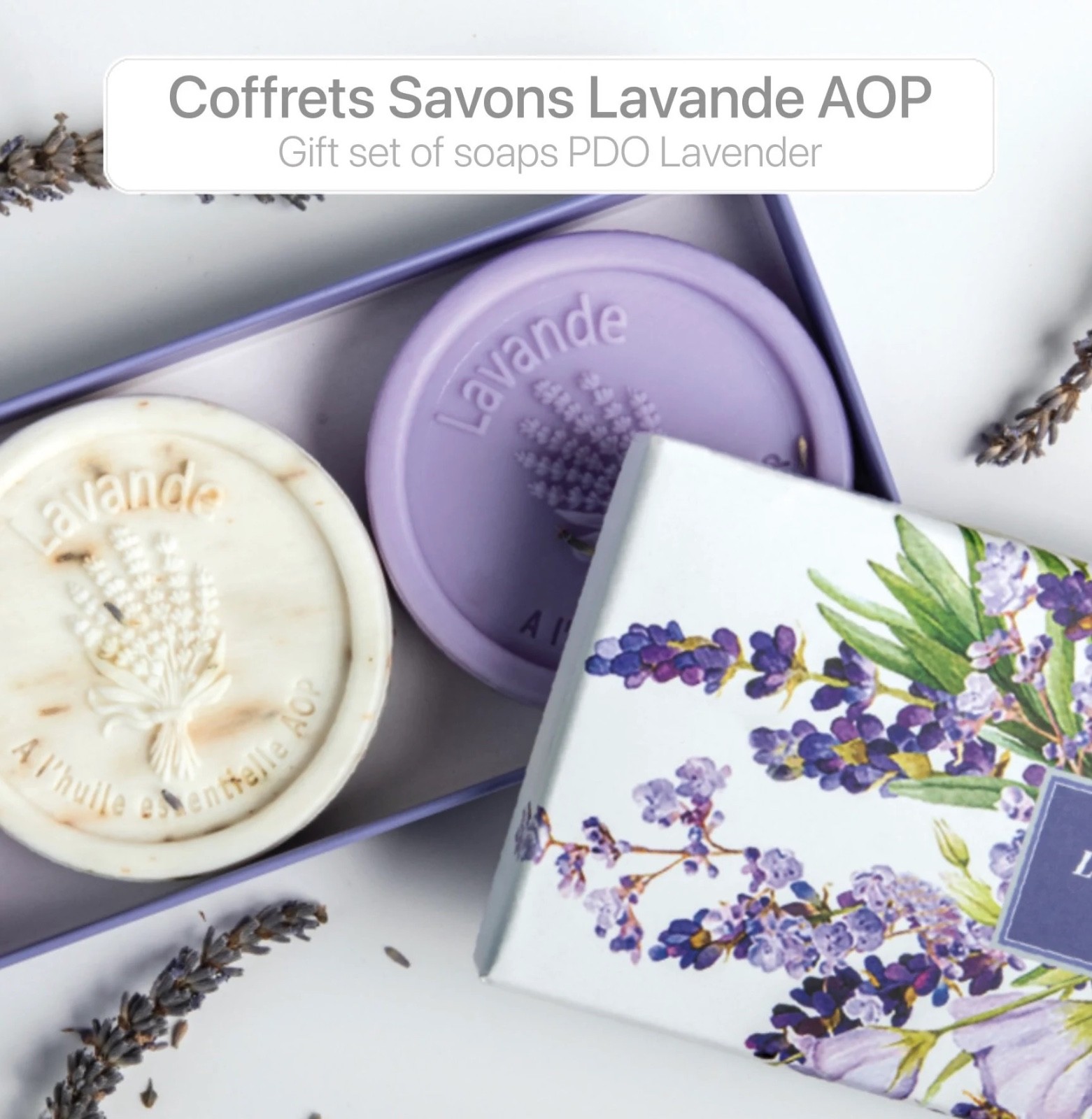 Lavender set from Provence 3 Soaps with PDO Essential Oil and exfoliant soap